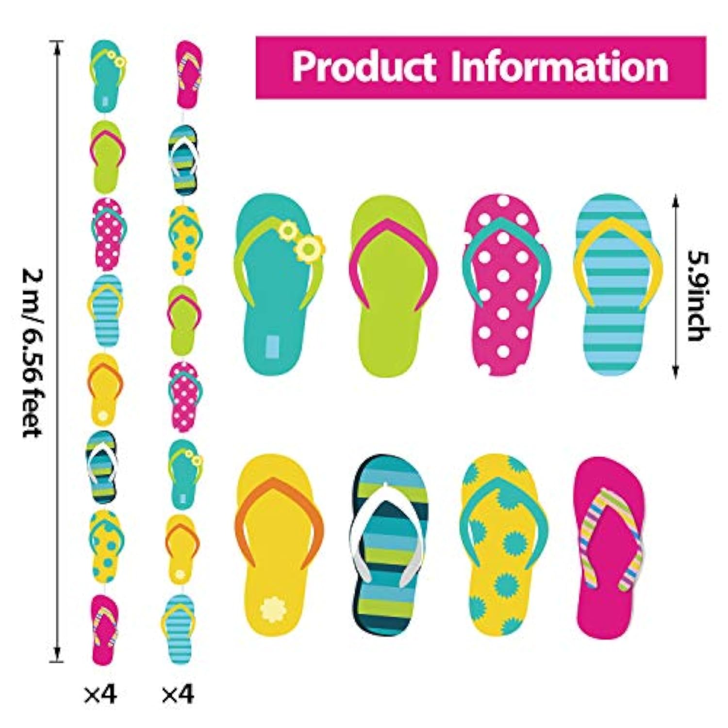 8 Pieces Flip Flop Decorations 52 Feet Summer Hanging Banner Beach Slipper Garland For Hawaiian Party Birthday Baby Shower Supplies