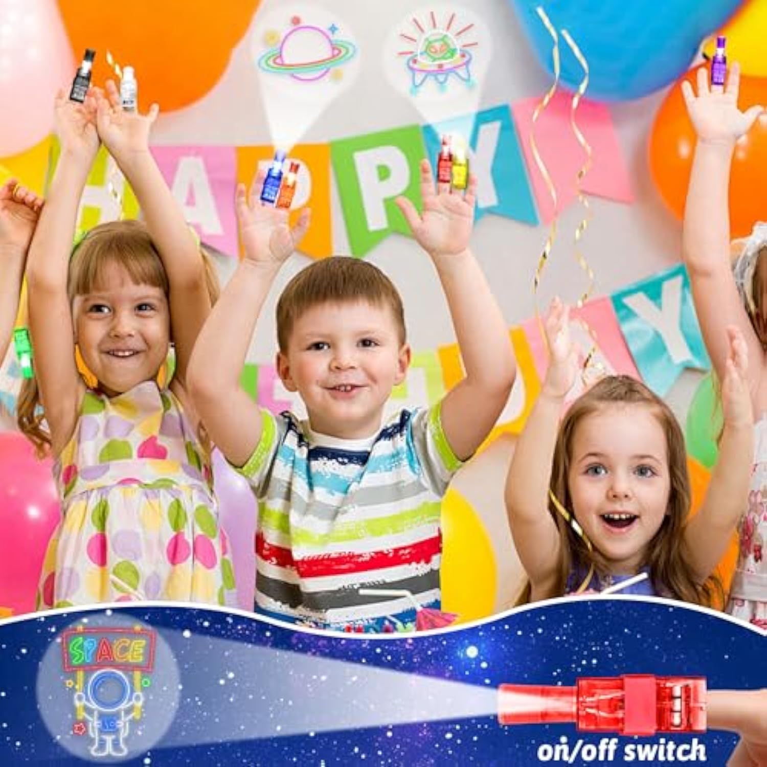 32 Pcs Finger Lights Space Theme Party Favors For Kids, Glow In The Dark Light Up Party Supplies Astronaut Toys Gifts Bulk For Boy Girl Birthday Goodie Bags Stuffers Back To School Classroom Prizes