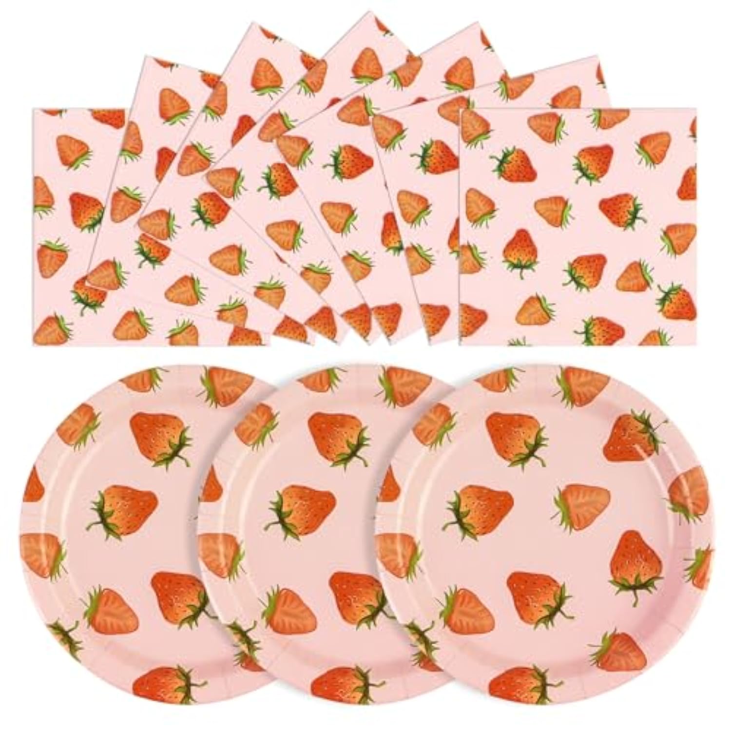 40Pcs Strawberry Birthday Paper Plates And Napkins Party Supplies, Disposable Summer Fruit Party Plates And Napkins Tableware Set For Baby Shower Birthday Party Decorations Serves 20 Guests