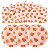 40Pcs Strawberry Birthday Paper Plates And Napkins Party Supplies, Disposable Summer Fruit Party Plates And Napkins Tableware Set For Baby Shower Birthday Party Decorations Serves 20 Guests