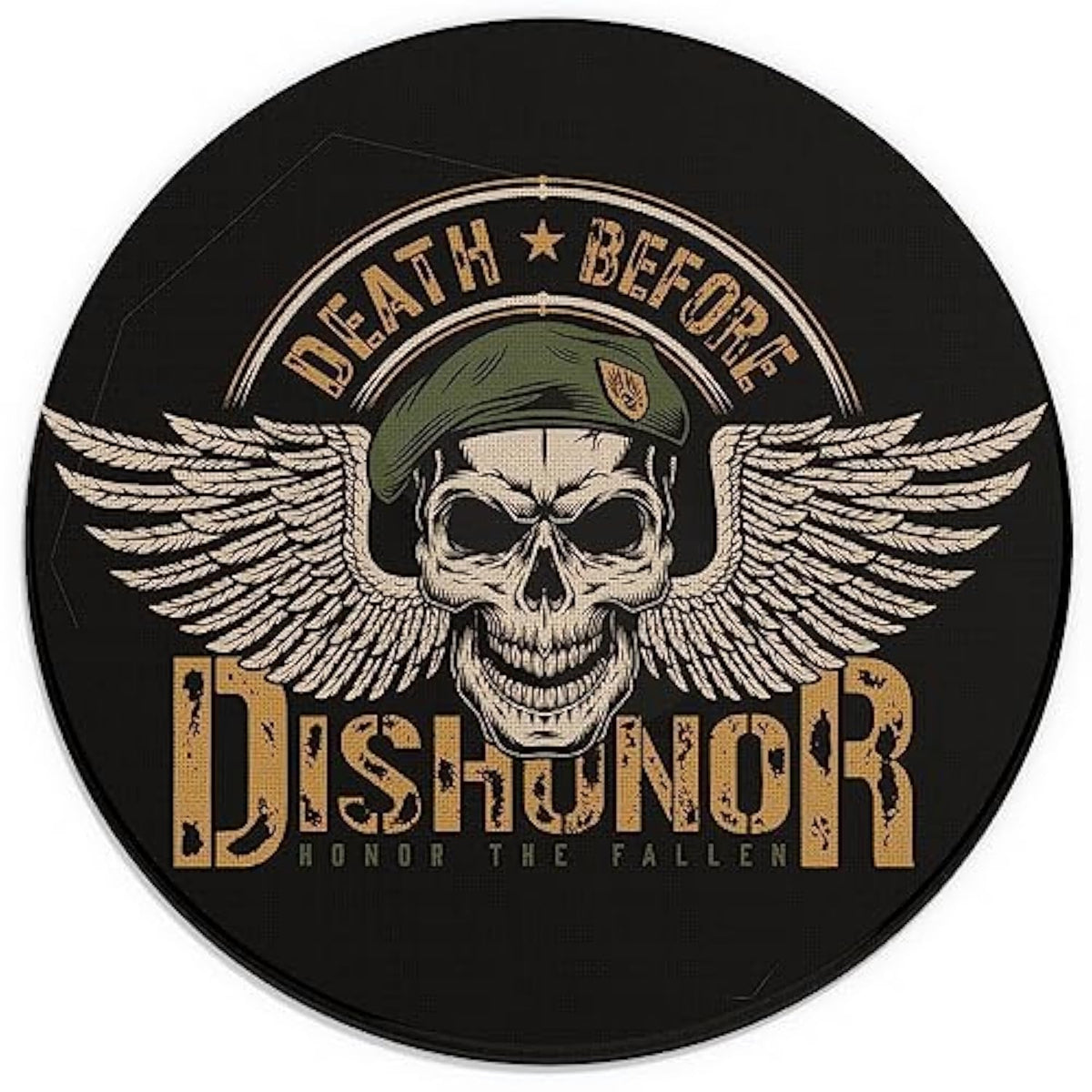 Mouse Pad?Death Before Dishonor Honor The Fallen Skull Print Concept Round Mousepad With Design?Small Non-Slip Rubber Gaming Pads?Office Dorm Computer Laptop Mouse Pad 7.9 X 7.9 Inch