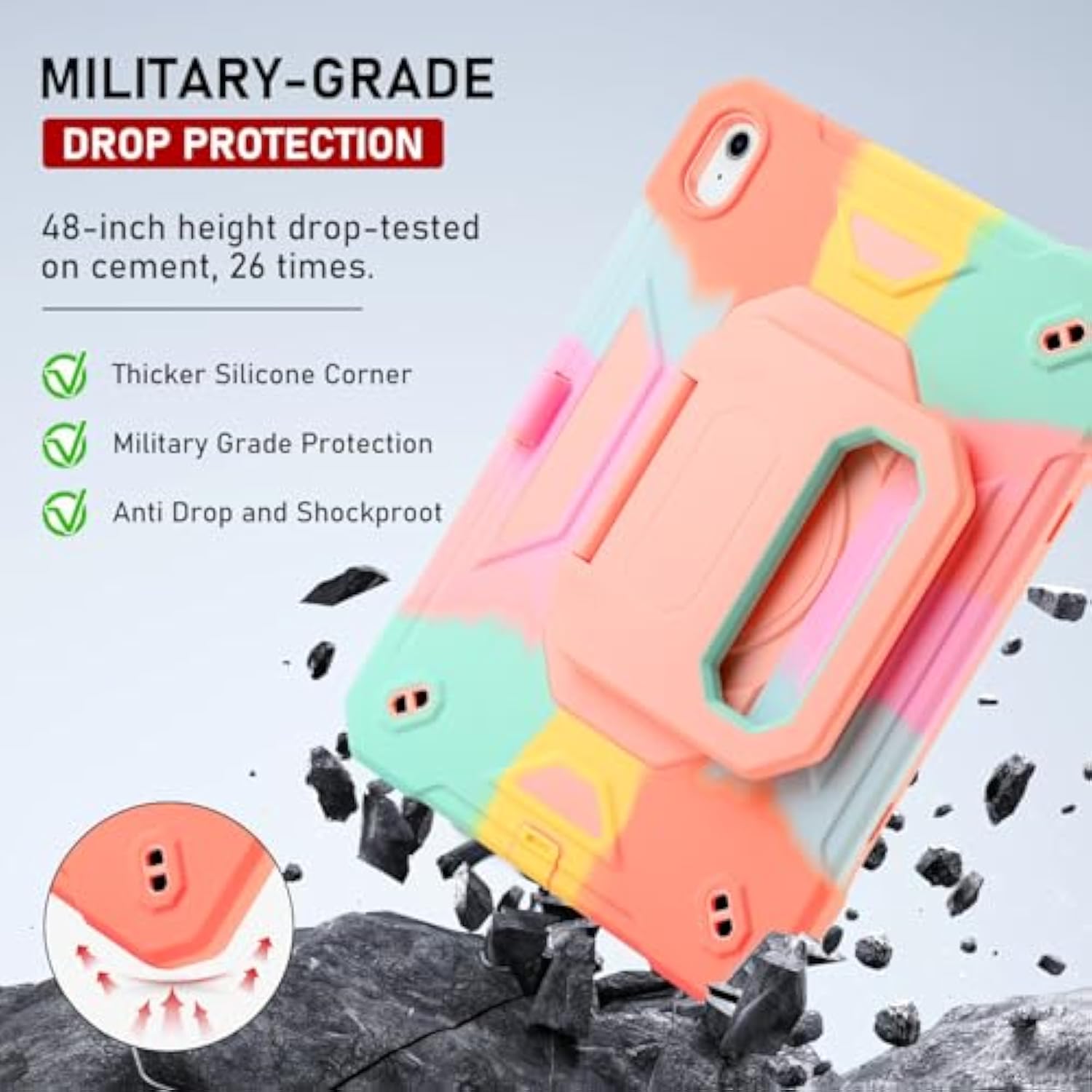 For (A16) 11Th Generation 11 Inch 2025/ Case 10.9 Inch 2022 With 360 Rotating Grip Magic Stand,Pen Slot/Key Chain/Shoulder Strap,Case For 10Th Gen (Colorful Pink)