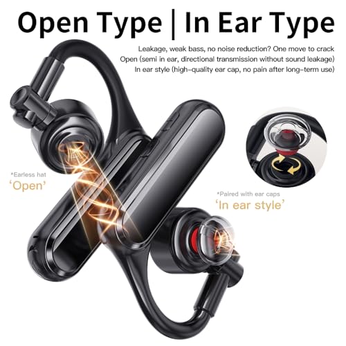 Open Ear Bluetooth 5.4 Headset, Wireless Mono Earpiece With Enc Noise Cancelling Mic, 30H Talk Time Single Ear Headphone For Work Driving, Compatible With Iphone Samsung Android Phones