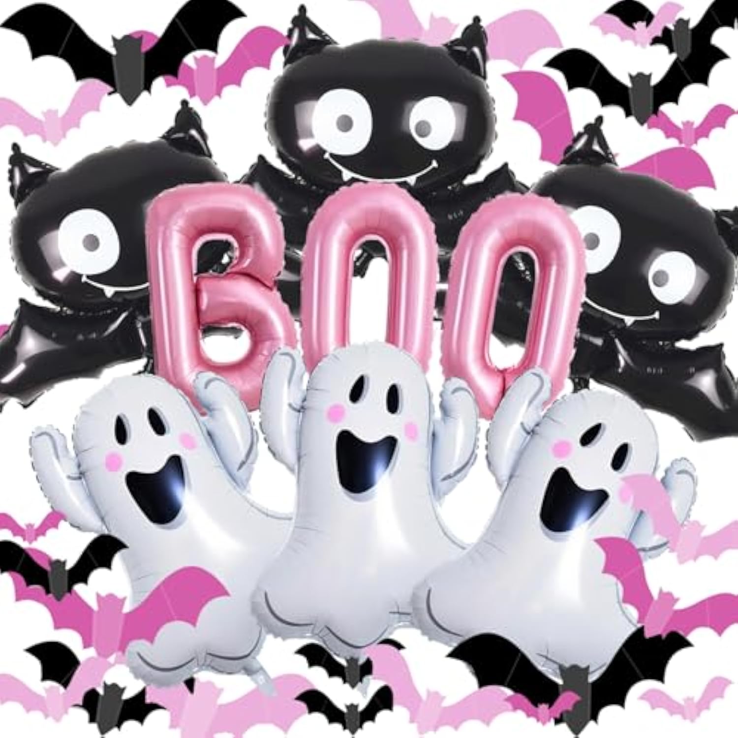 Pink Halloween Balloon Set: Boo Ghost Bat Decorations