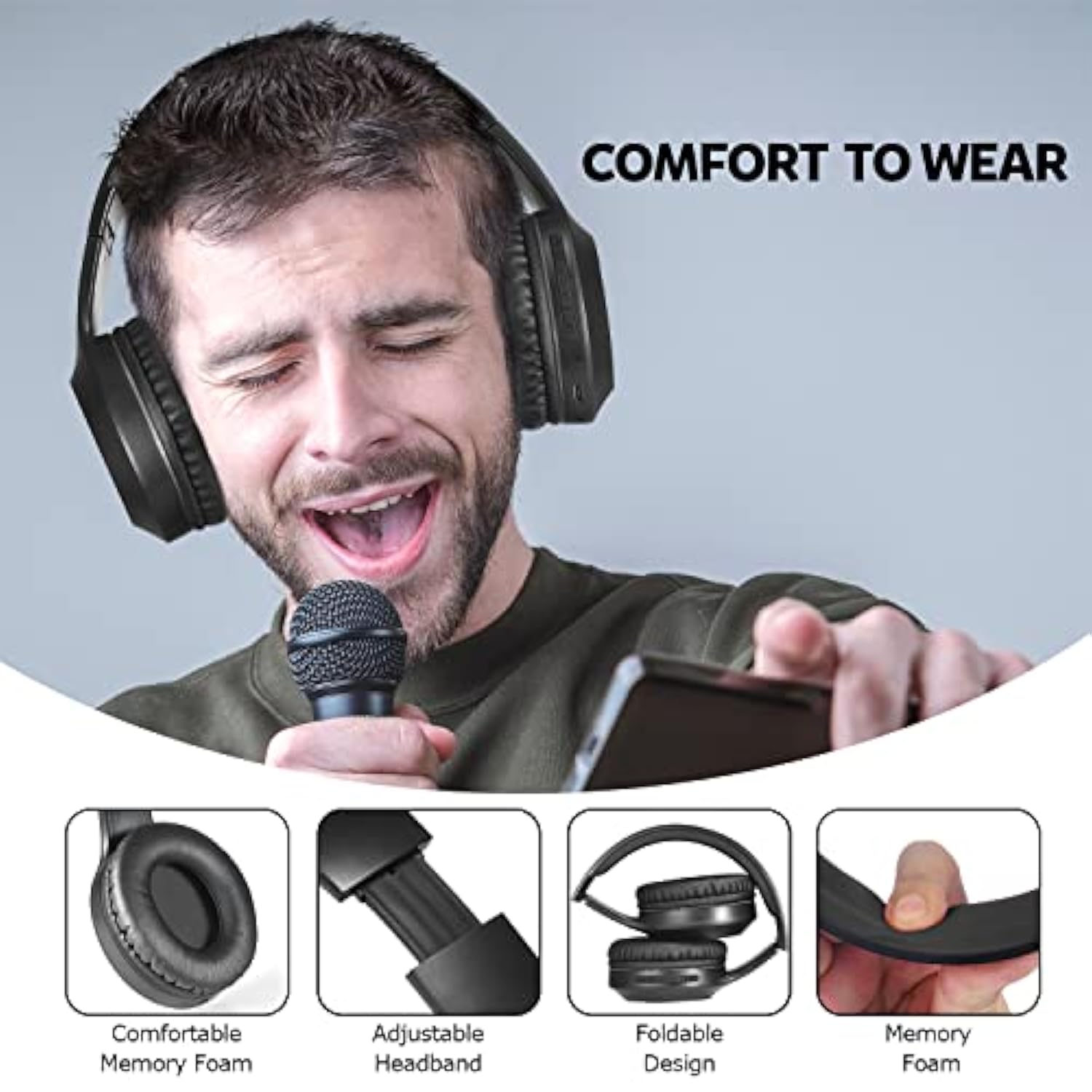 Bluetooth Headphones Over Ear, 68H Playtime And 3 Eq Music Modes Wireless Headphones With Microphone/Deep Bass, Hifi Stereo Foldable Lightweight Headset For Pc Home Travel Office ?Black