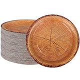 50 Count Wood Grain Paper Plates 9" Rustic Wood Slice Paper Plates Disposable Party Dinner Plate Farmhouse Round Plate For Dining Table Decor Cut Timber Party Supplies