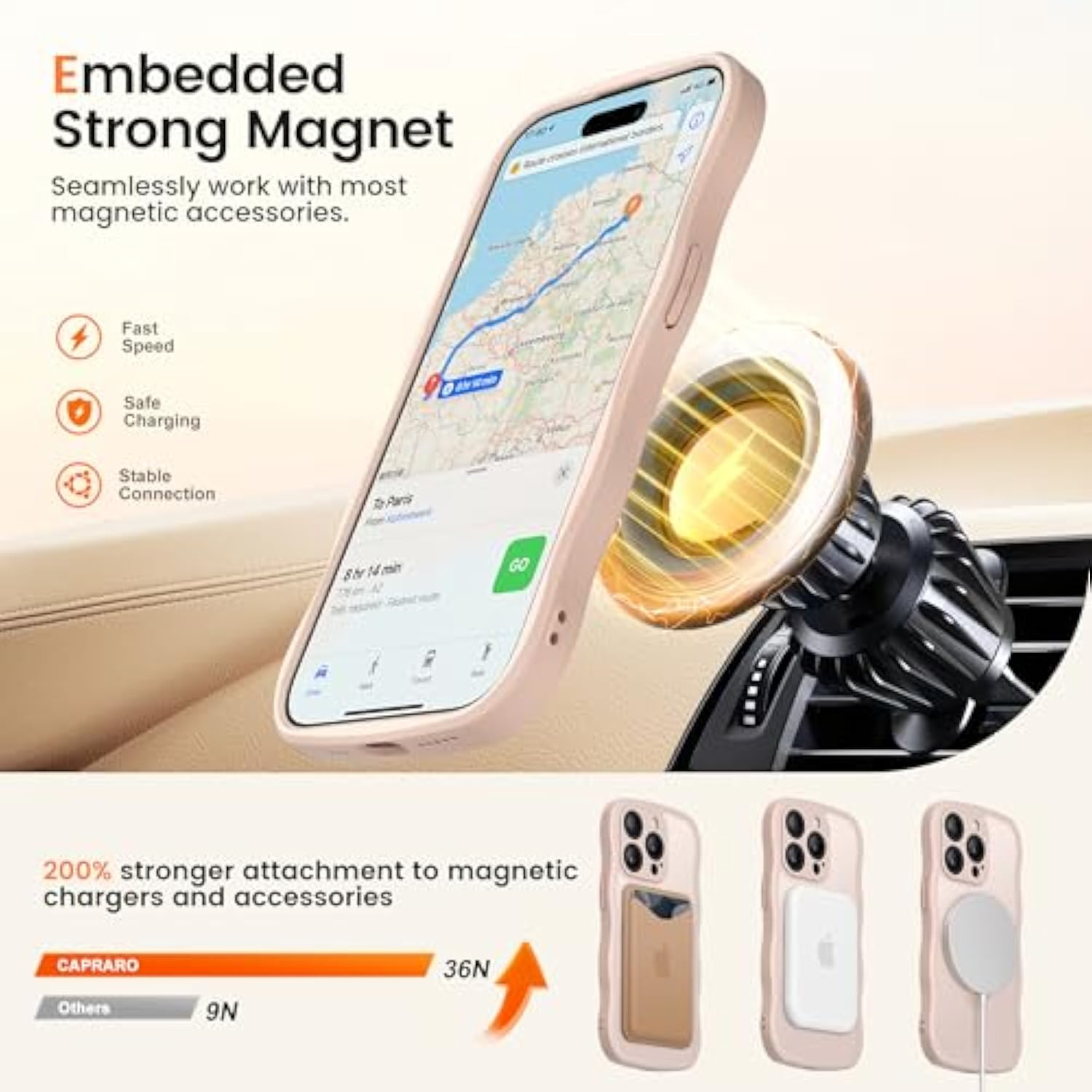 For Iphone 15 Pro Case With 360° Spin Magnetic Stand For Women, [Compatible With Magsafe] [Full Camera Protection] Cute Wave Translucent Matte Case For Iphone 15 Pro, Rose Gold