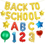 16 Inch Gold Foil Back To School Letter Balloon Set, Abc 123 Balloons, Stars, Heart, And Round Shape – Classroom Welcome Kit For First Day Of School, Teacher Appreciation, Bulletin Board Decorations