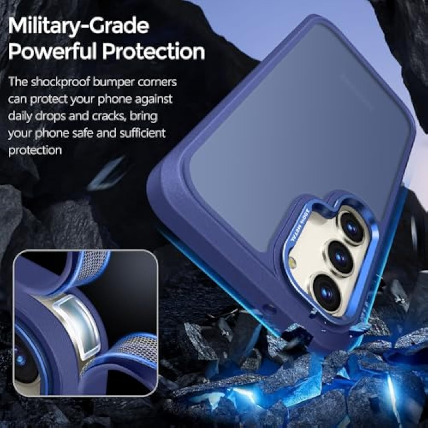 For Samsung Galaxy S23 Case, Frosted Anti-Slip Shockproof Durable Case For S23 With Translucent Silky Feel Pc Back, Soft Silicone Edge And Metal Camera Protection, Matte Blue