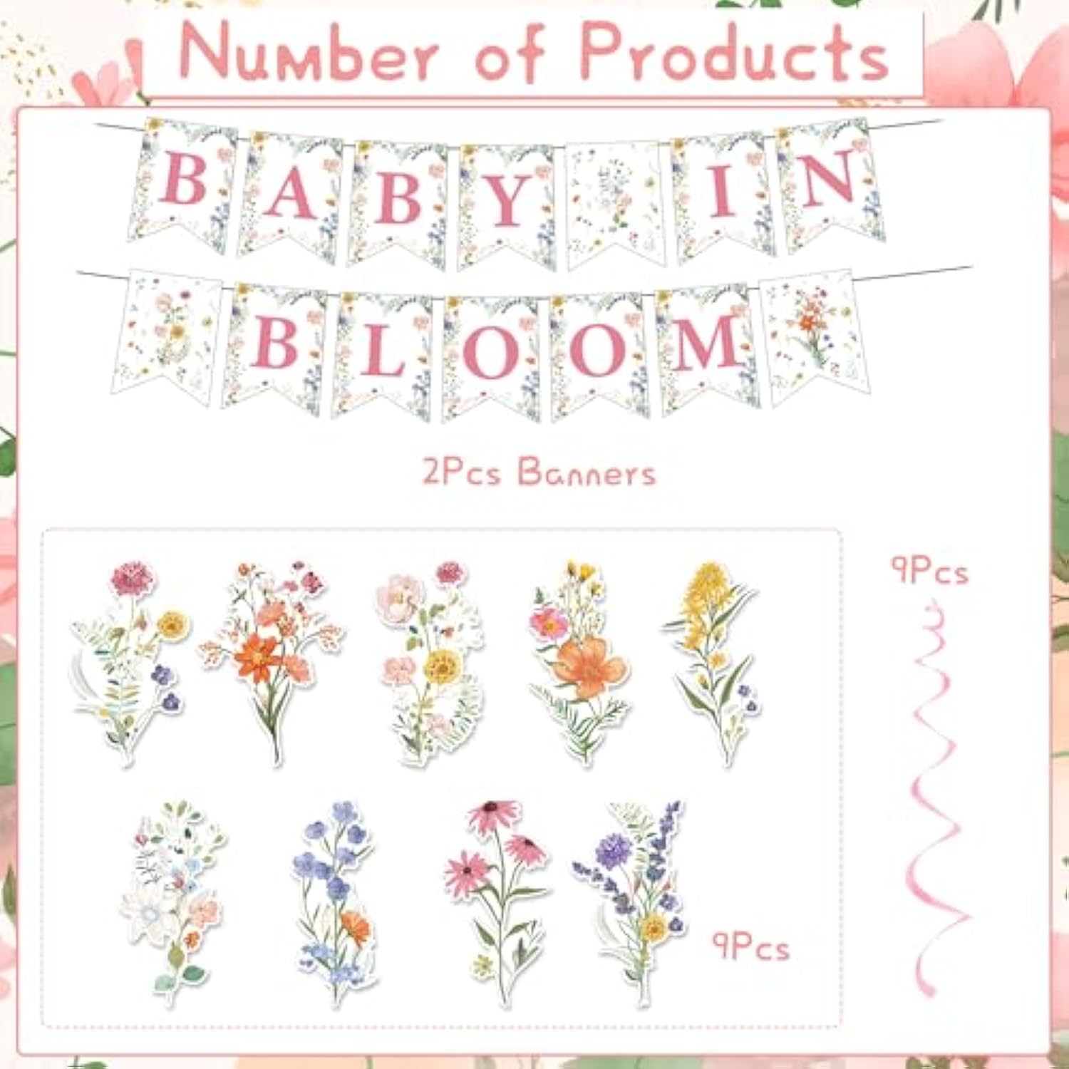 Baby in Bloom Floral Banner - Wildflower Theme Baby Shower Decor for Girls