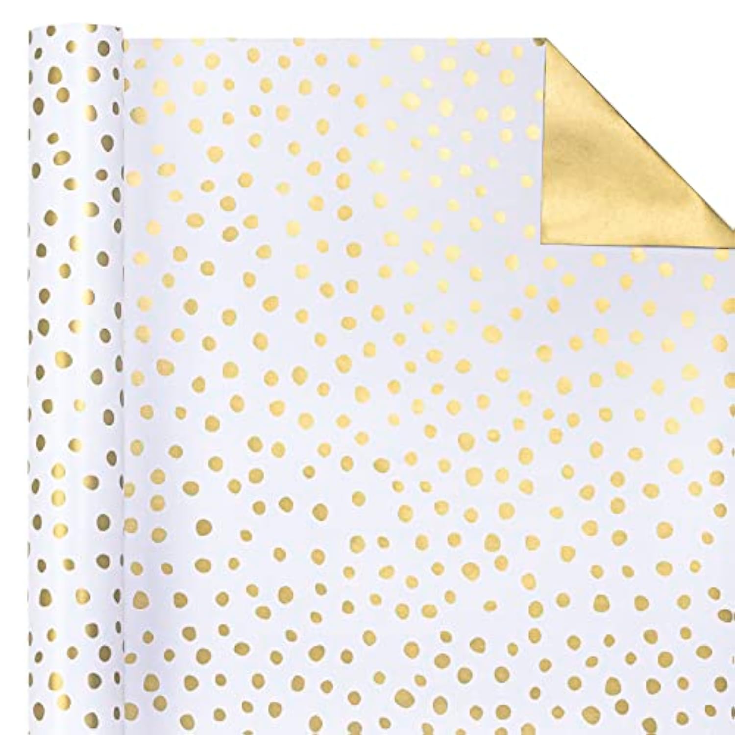 Reversible Gift Wrap 17"x33' – Gold Print & Polka Dots for Any Occasion