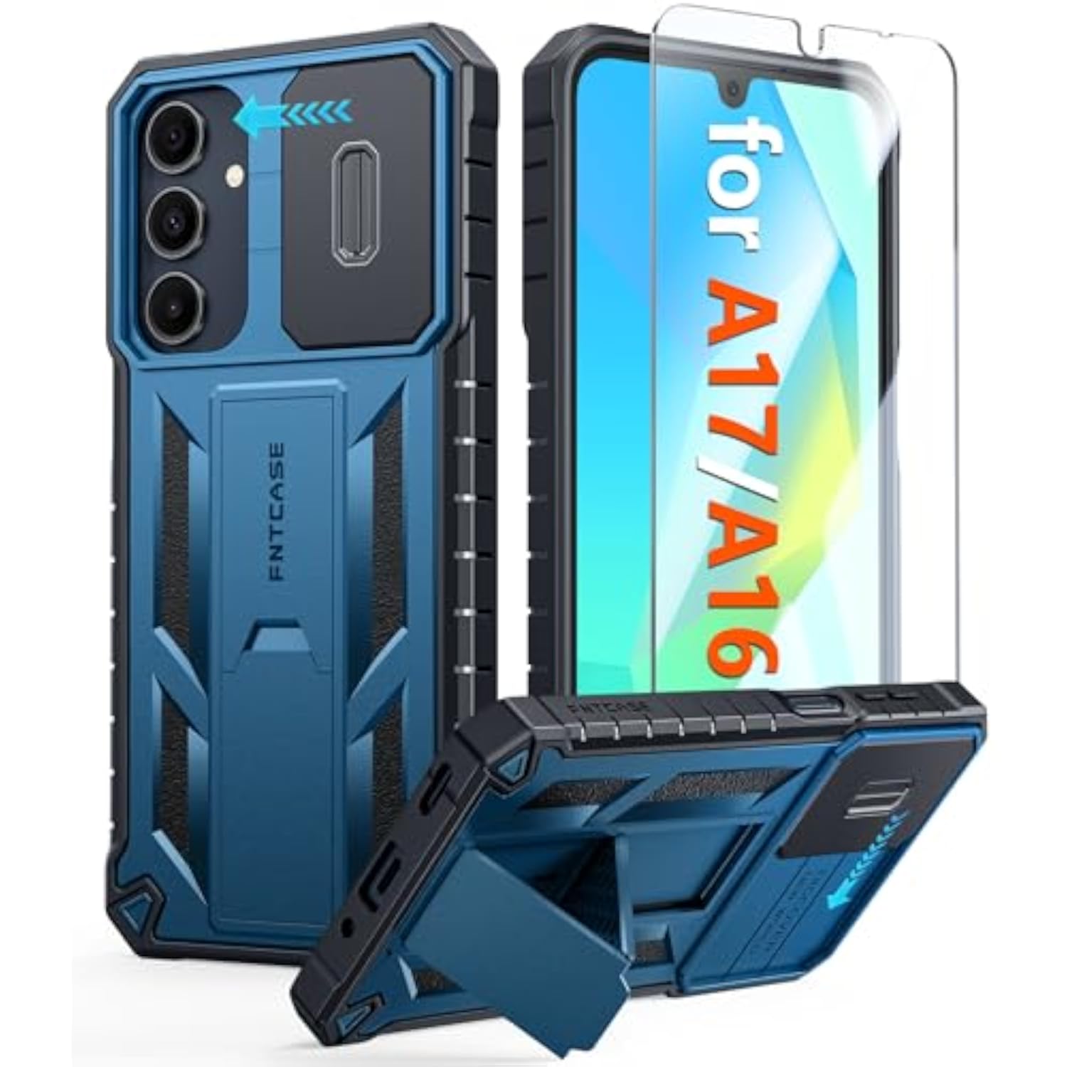 Samsung Galaxy A17 and A16 Phone Case with Slide Camera Cover in Blue