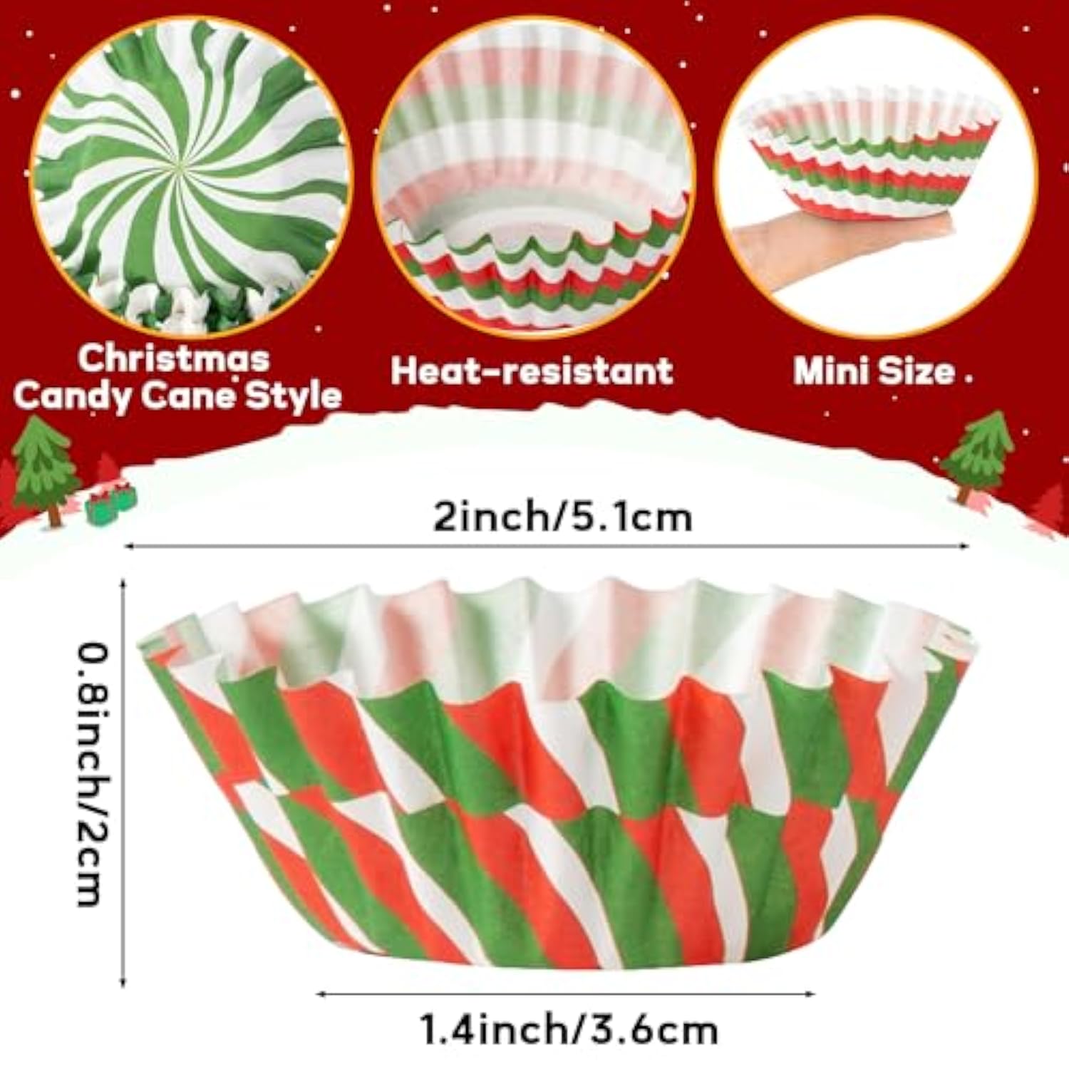 Christmas Mini Cupcake Liners - 600Pcs Merry Christmas Candy Baking Cups Muffin Cupcakes Wrappers, Xmas Tree Santa Disposable Chocolate Cake Wrap Making Supplies For Xmas Eve Party (10 Styles)