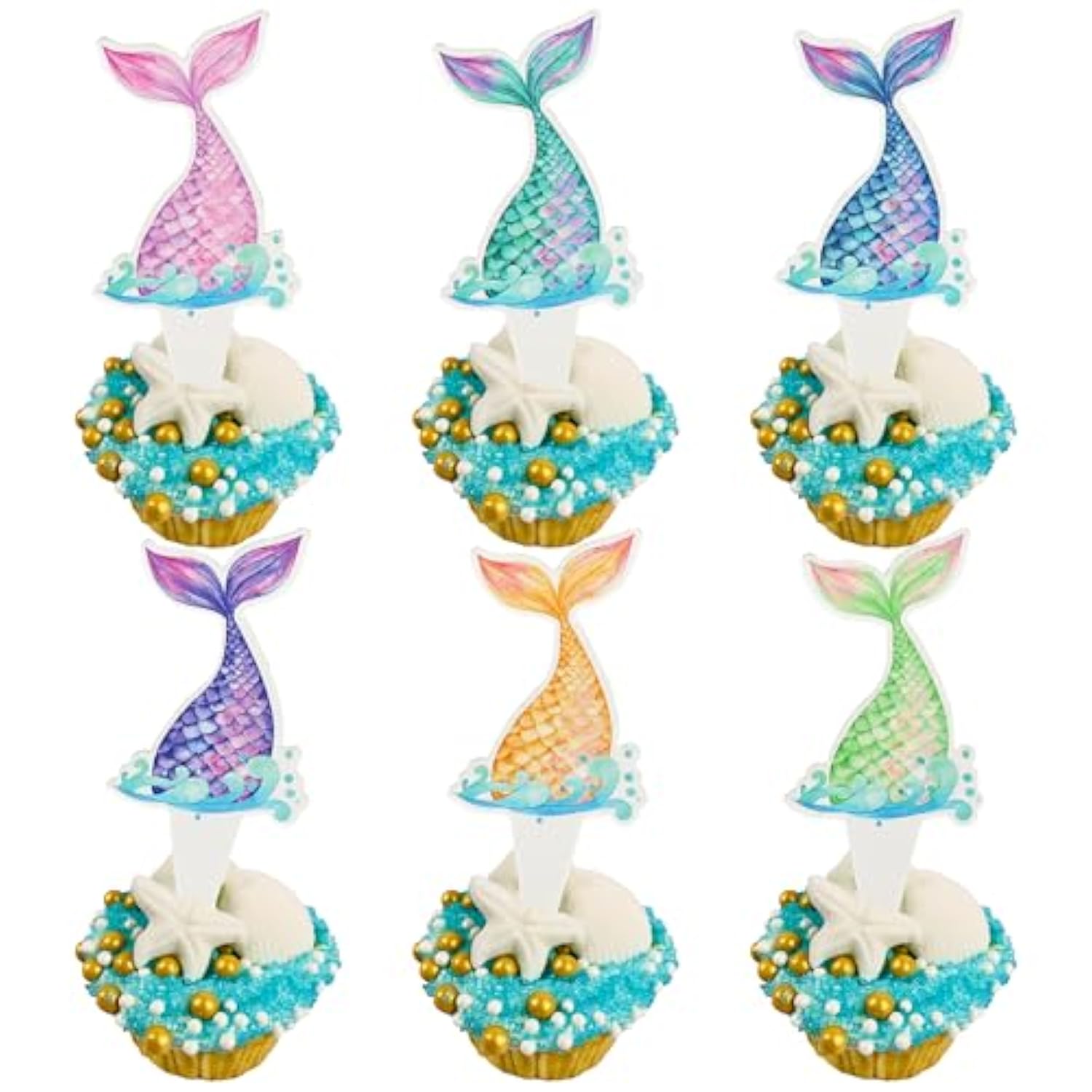 36Pcs Mermaid Tail Cupcake Toppers Mini Under The Sea Mermaid Tail Cake Topper Decorations Cupcake Picks For Ocean Theme Birthday Party Decoration Baby Shower Supplies