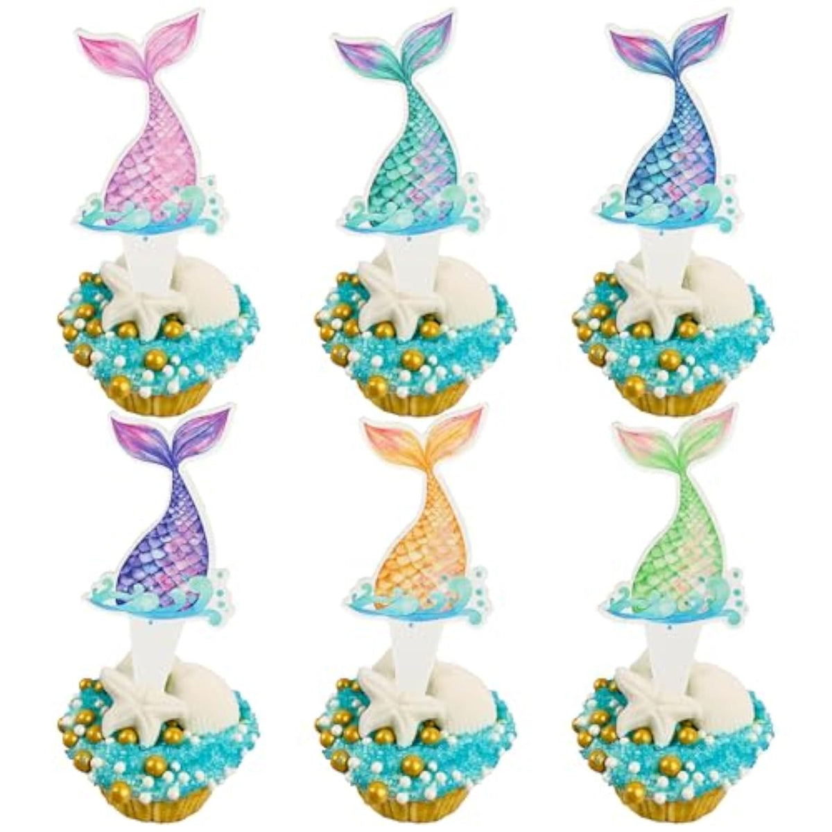 36Pcs Mermaid Tail Cupcake Toppers Mini Under The Sea Mermaid Tail Cake Topper Decorations Cupcake Picks For Ocean Theme Birthday Party Decoration Baby Shower Supplies