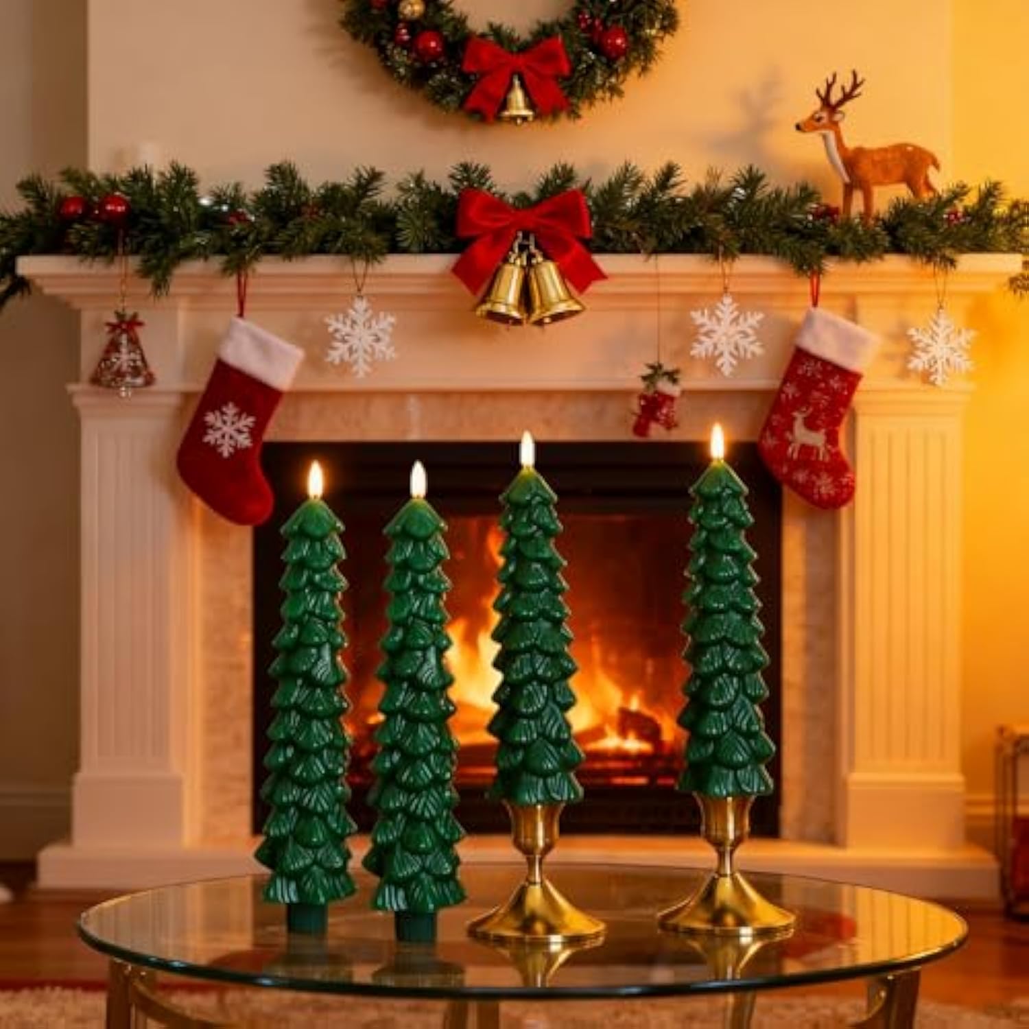 6Pcs Flameless Christmas Tree Candles With Remote Timer, Led Taper Candles Battery Operated Flickering Flame, 10 Inches Green Real Wax Window Candlesticks For New Year Xmas Decorations