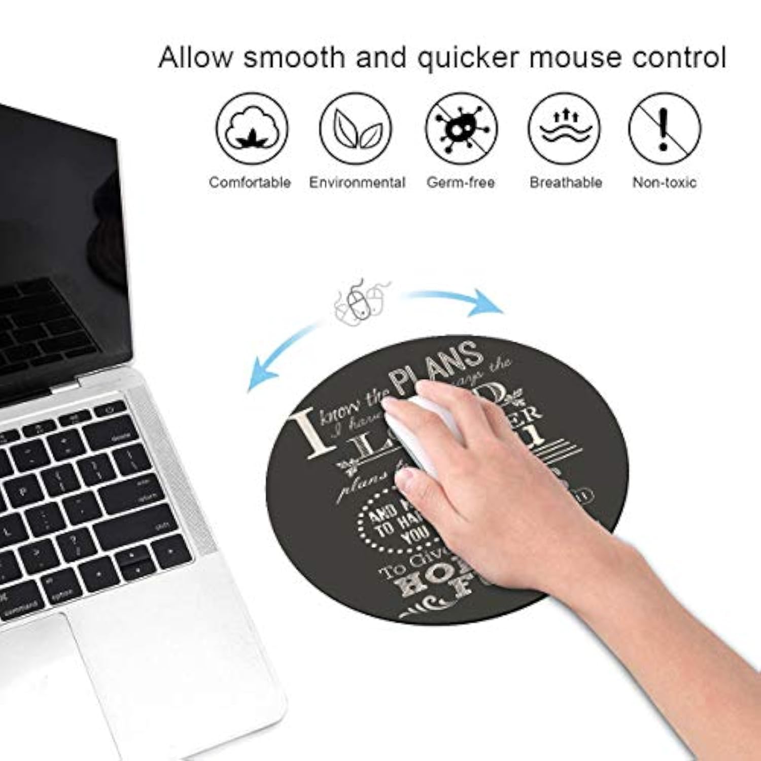 Round Mouse Pad And Coasters Set, Quotes Bible Verse Jeremiah 29:11 Design Mouse Pad, Non-Slip Rubber Base Mouse Pads For Laptop And Computer