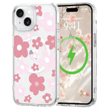 Clear Pink Floral Magnetic Case for iPhone 15