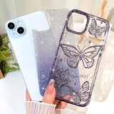 Designed For Iphone 15, Cute 3D Butterfly Case Slim Plating Glitter Bling Luxury Cover For Women Girls Protective Camera Protection Bumper 6.1" Purple