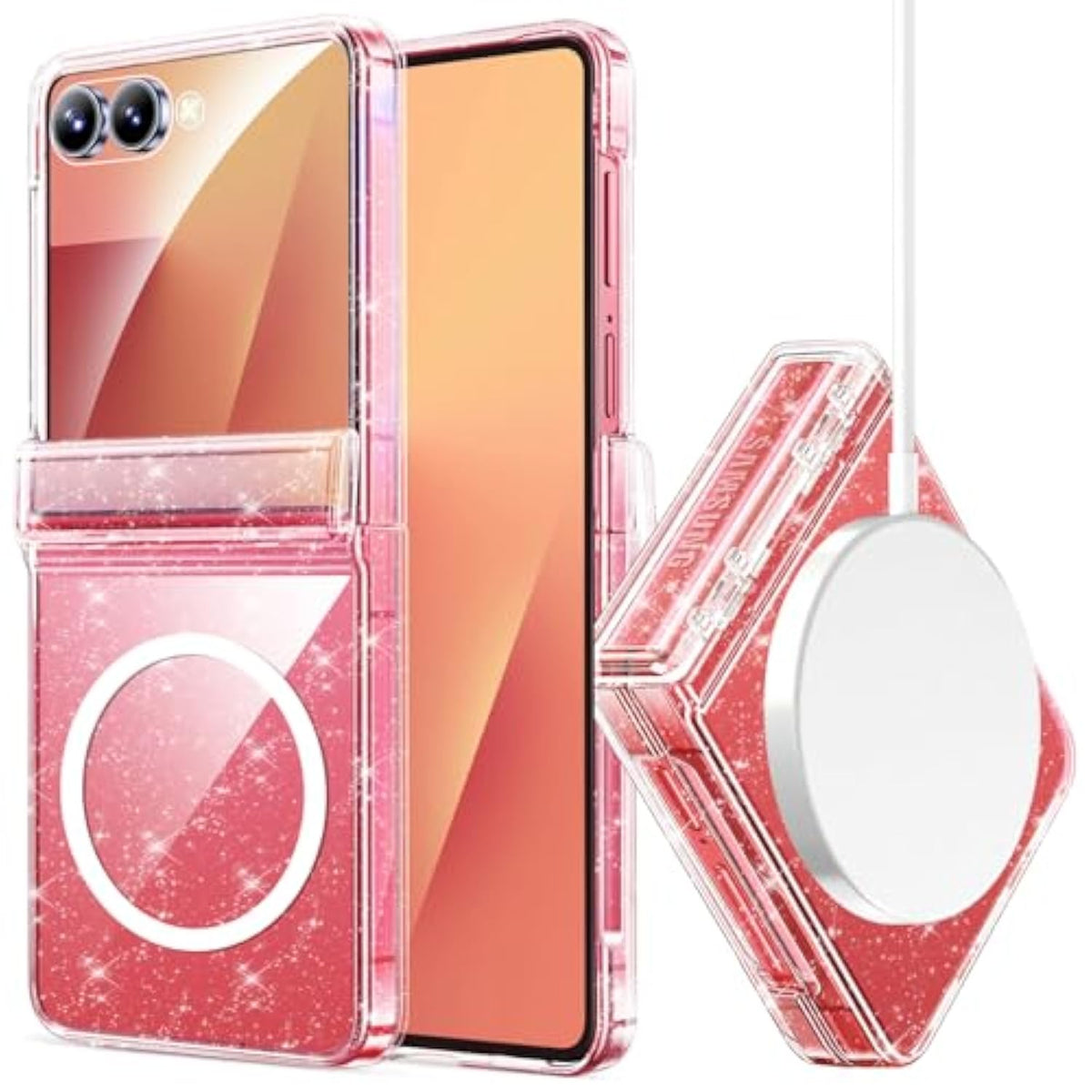 Miimall for Samsung Flip 7 Case Clear Glitter Sparkly Shiny Bling Sparkle [Compatible with MagSafe] Hinge Protection Transparent Hard Shockproof Cover for Z Flip 7 Cases Clear Magsafe, Clear Shimmer