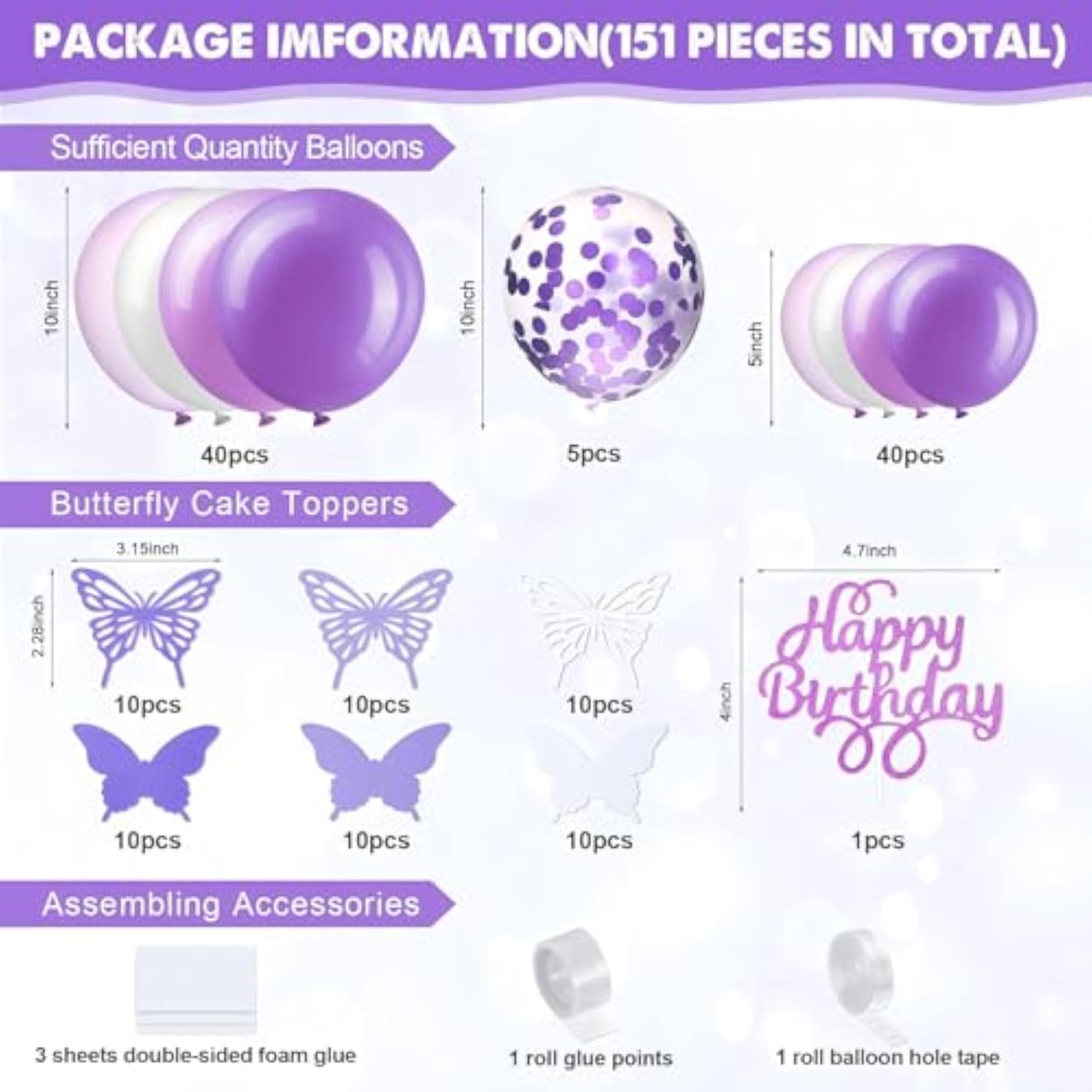 151Pcs Purple Butterfly Balloon Garland Kit Baby Shower Birthday Wedding Party Decor
