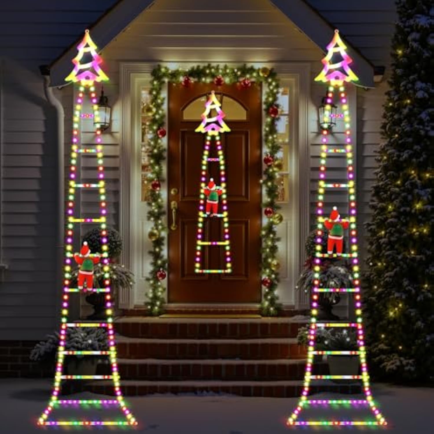 Christmas Ladder Lights With Santa Claus, 248 Led Rope Ladder Light, 8 Lighting Modes & 6H Timer, Waterproof Xmas Decora