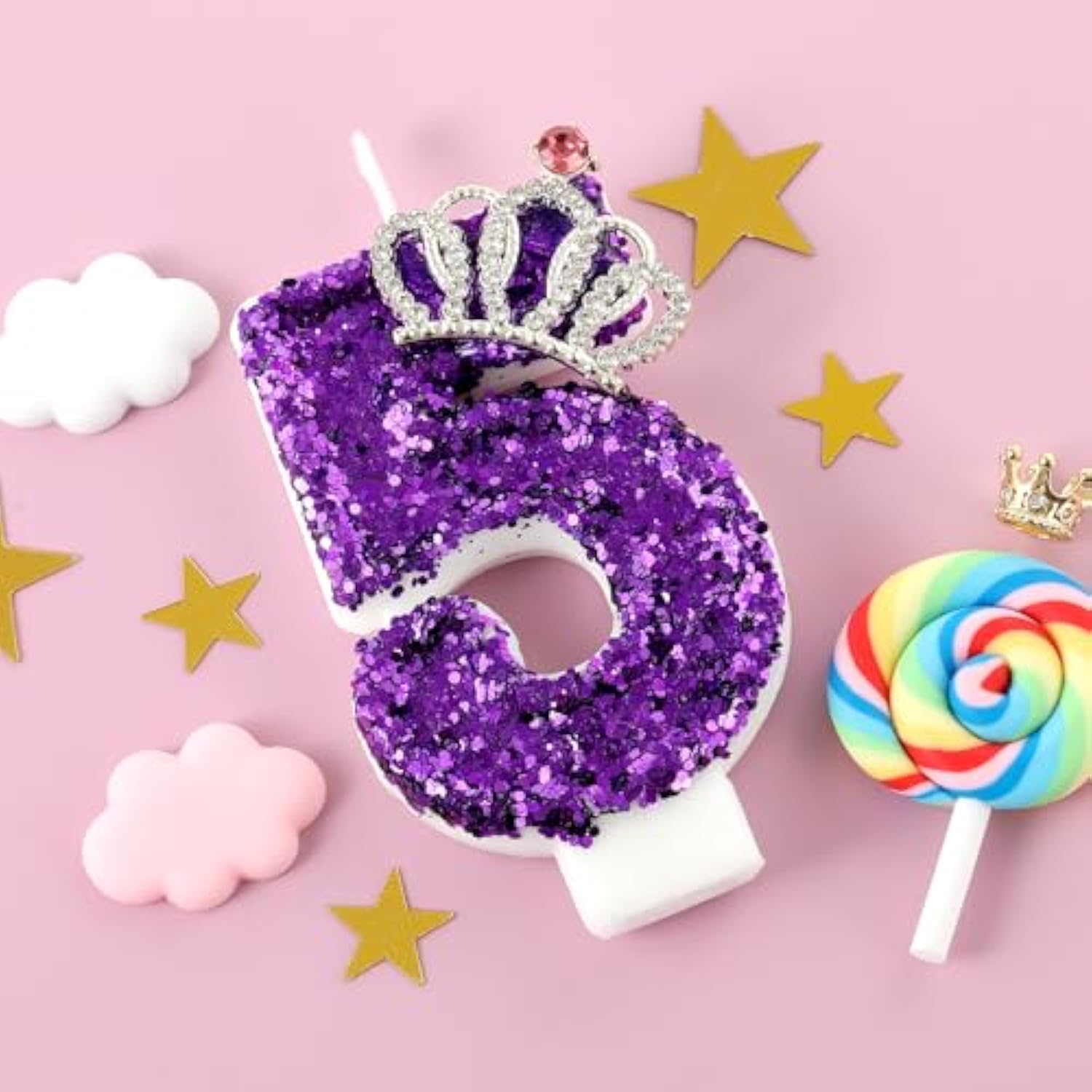Purple Birthday Candle Crown Number 5 Candles Cake Candle,Purple Birthday Cake Topper Cupcake Decorations Party Decor For Girls And Women Anniversary Celebrations Supplies Favors
