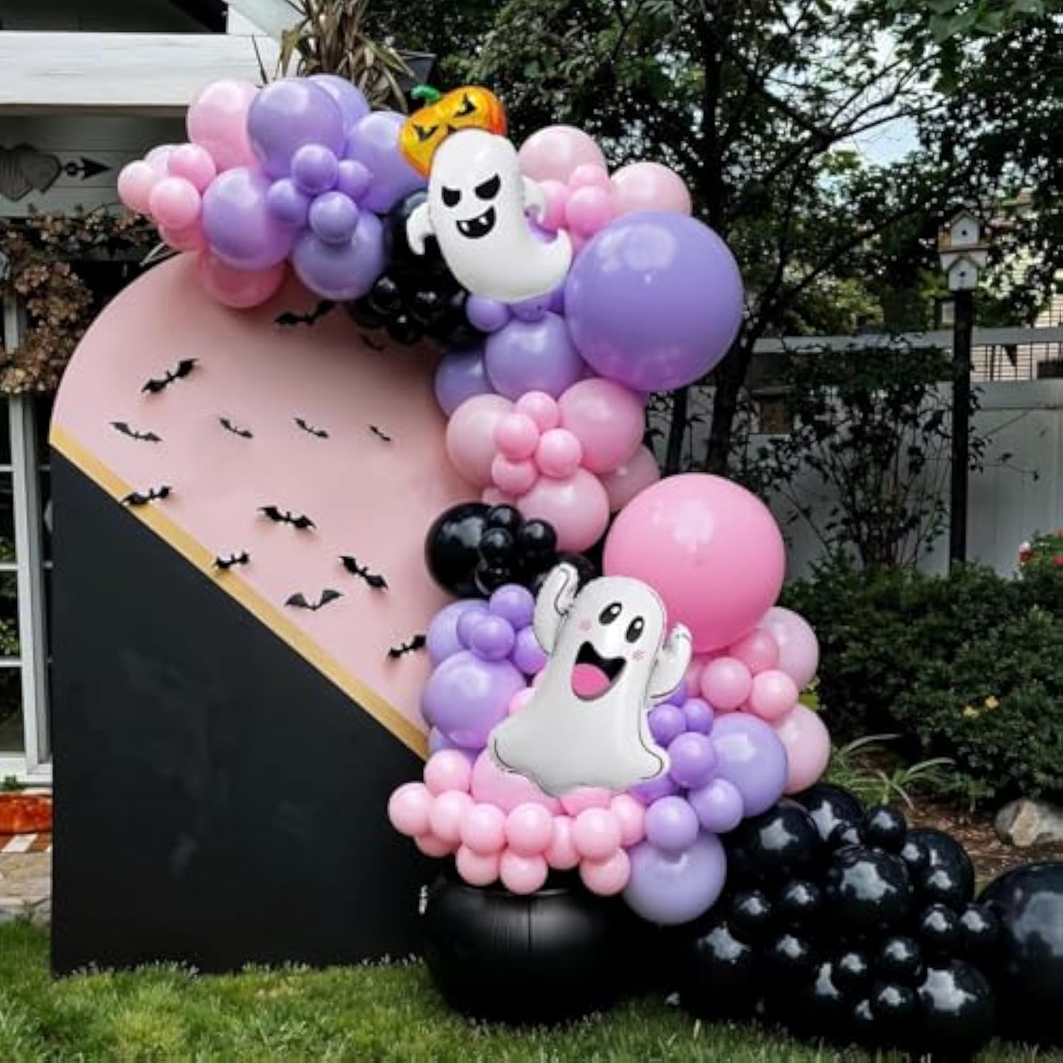 Halloween Balloon Arch Kit - Black, Pink, Purple with Ghost & Pumpkin Foil Balloons Decor
