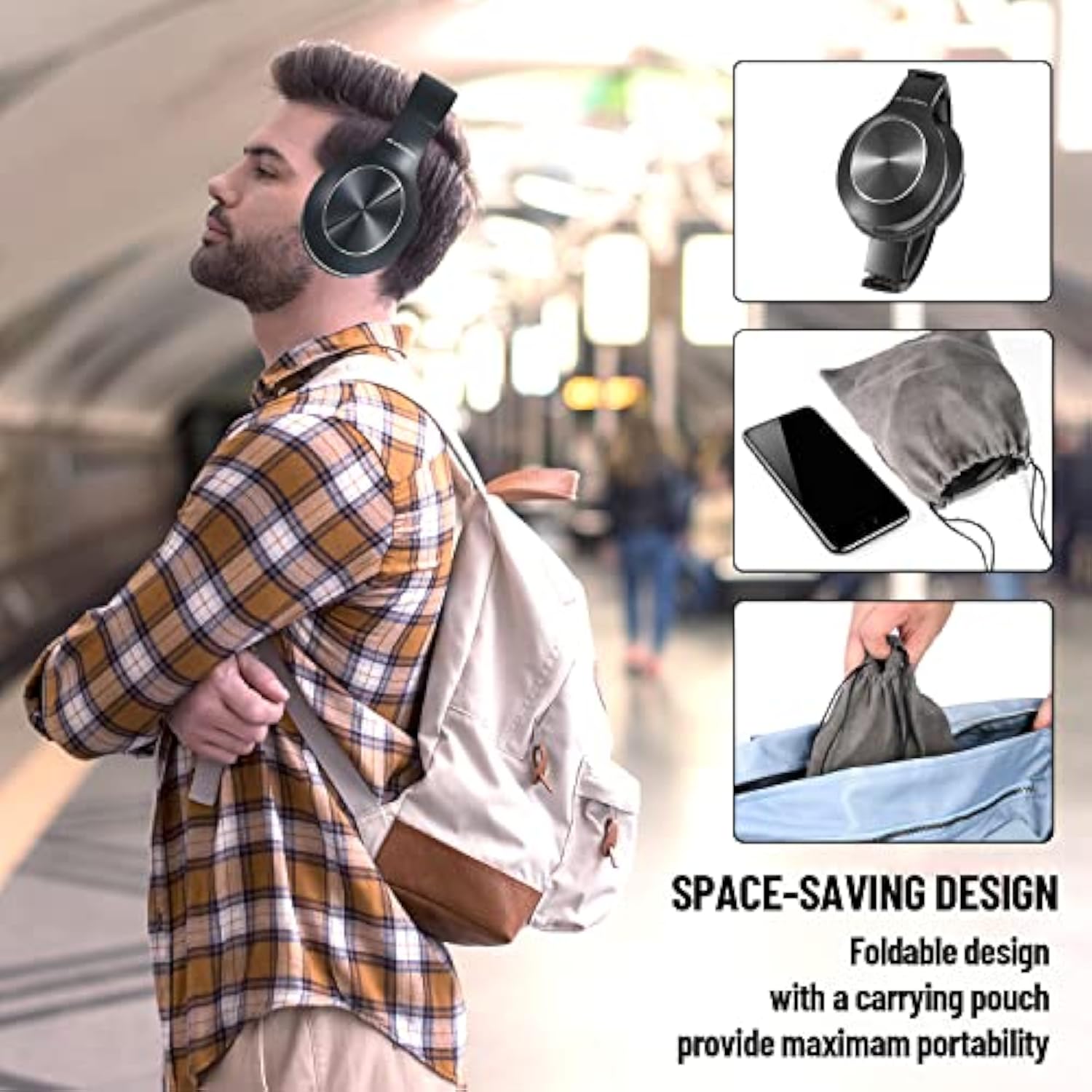Bluetooth Headphones Over Ear, 68H Playtime And 3 Eq Music Modes Wireless Headphones With Microphone/Deep Bass, Hifi Stereo Foldable Lightweight Headset For Pc Home Travel Office ?Black
