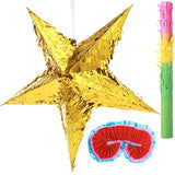 3 Pcs Foil Star Piñata with a Blindfold and Bat Foldable Star Piñatas for Girl Kids Boys Adults Birthday Wedding Christmas Cinco de Mayo Party Decorations