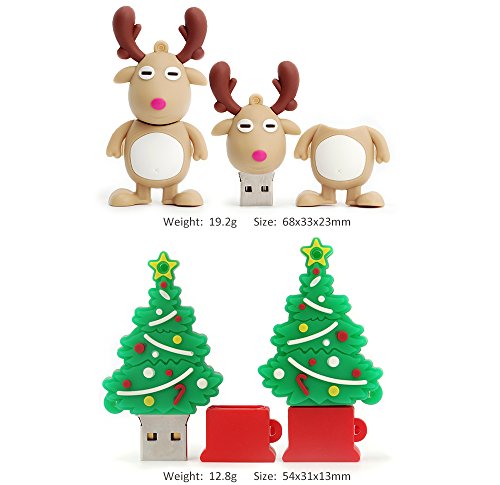 Christmas Usb Flash Drive 5 Pack 8Gb, Novelty Thumb Drive Thanksgiving Memory Stick Santa Claus, Christmas Tree, Elk, Snowman, Dog Pendrive New Year Gift U Disk
