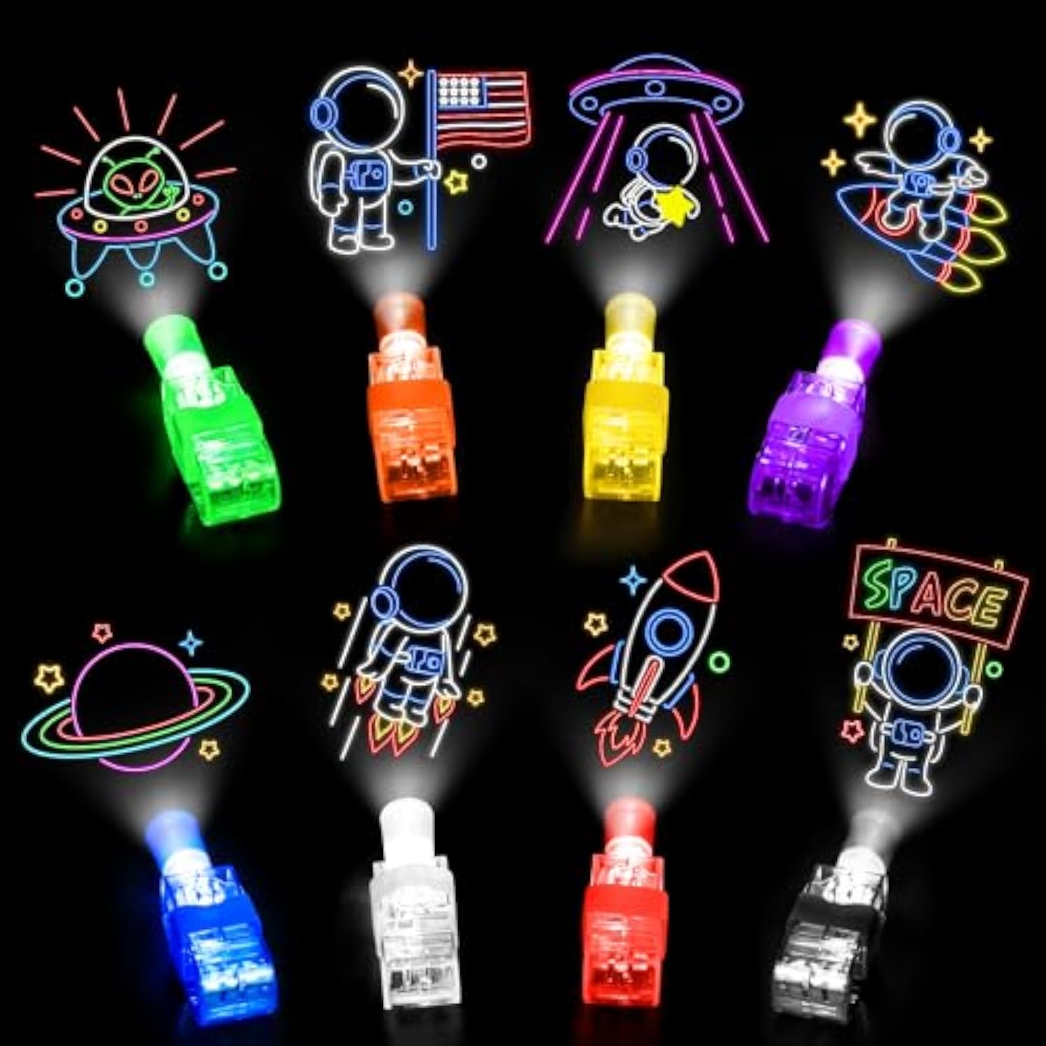 32 Pcs Finger Lights Space Theme Party Favors For Kids, Glow In The Dark Light Up Party Supplies Astronaut Toys Gifts Bulk For Boy Girl Birthday Goodie Bags Stuffers Back To School Classroom Prizes