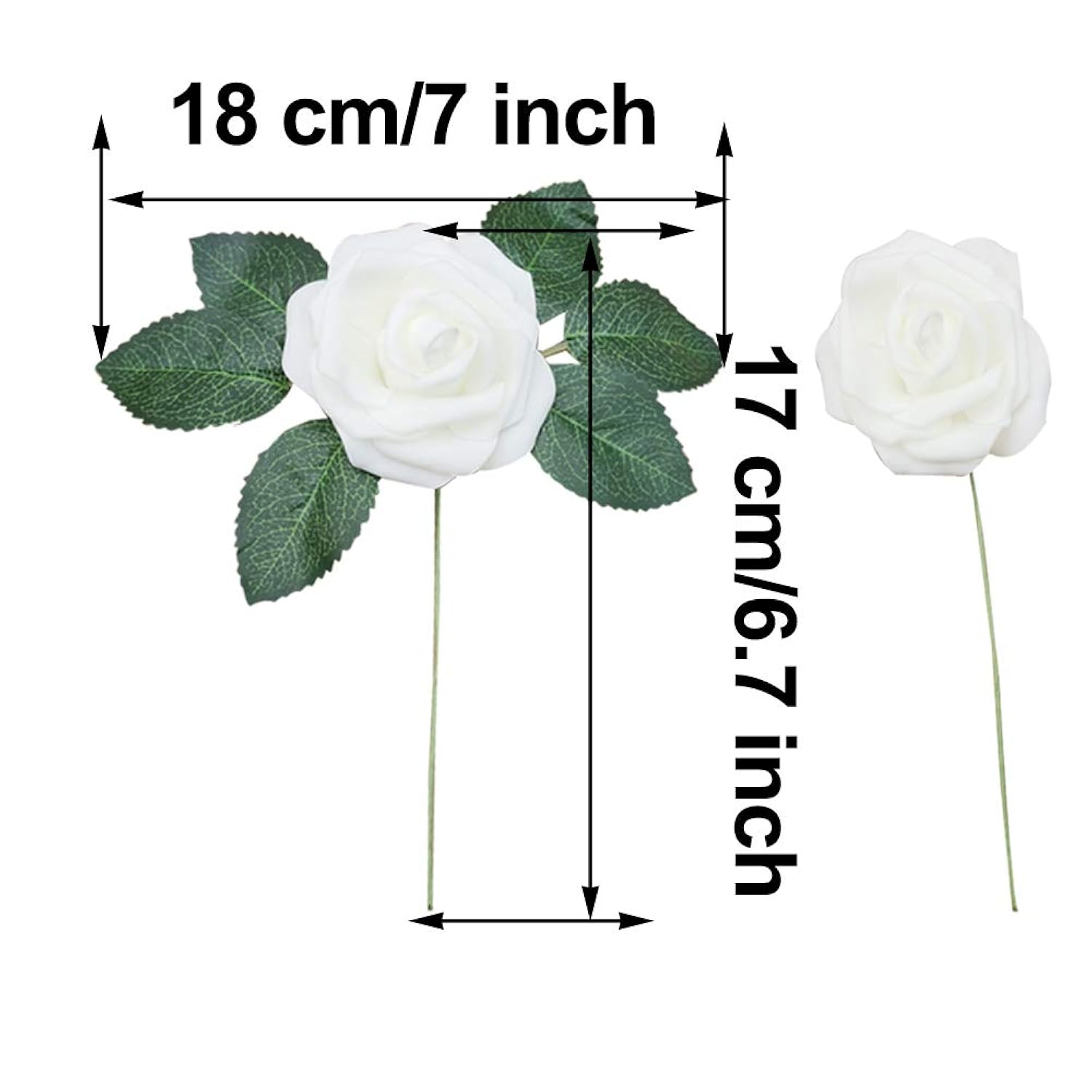 Awtlife 50 Pcs Artificial Flower Rose And 15 Artificial Leaf For Diy Bouquets Wedding Party Baby Shower Home Decor
