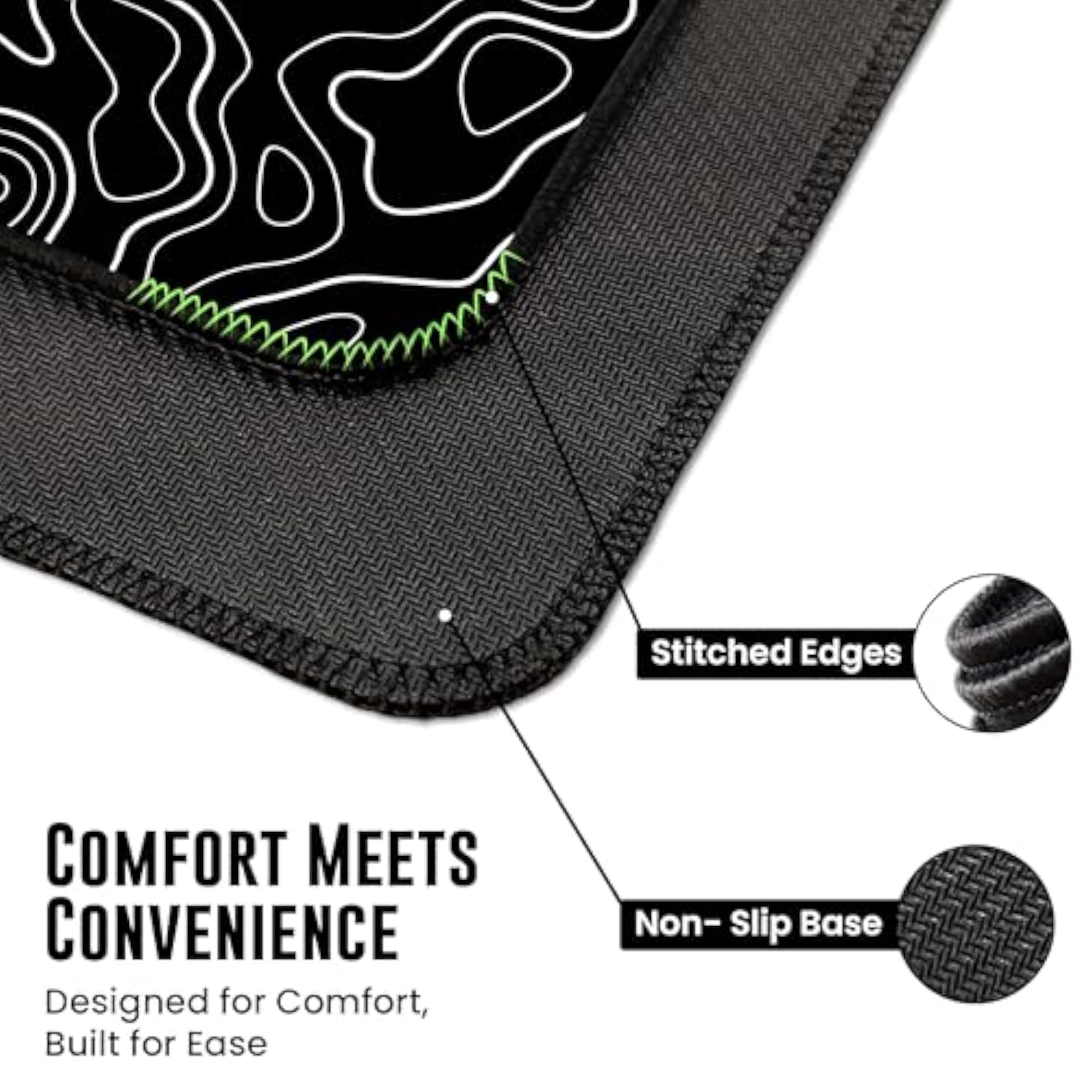 Gaming Mouse Pad Large, Black Topographic Mouse Pad, Large Mousepad Extended Office Desk Mat For Keyboard And Mouse, Stitched Edges | Non-Slip Base 31.5X11.8 Inch (Black)