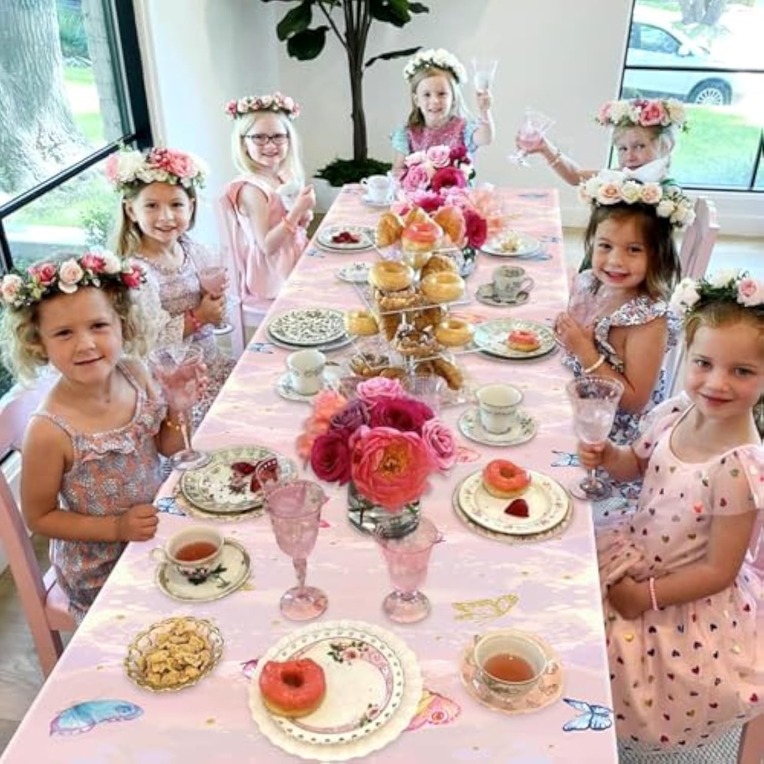 4Pcs Fairy Tablecloths - Fairy Birthday Party Table Cover, Colorful Rectangular Spring Floral For Princess Flower Fairy Party Supplies, 51 X 86.6 Inch