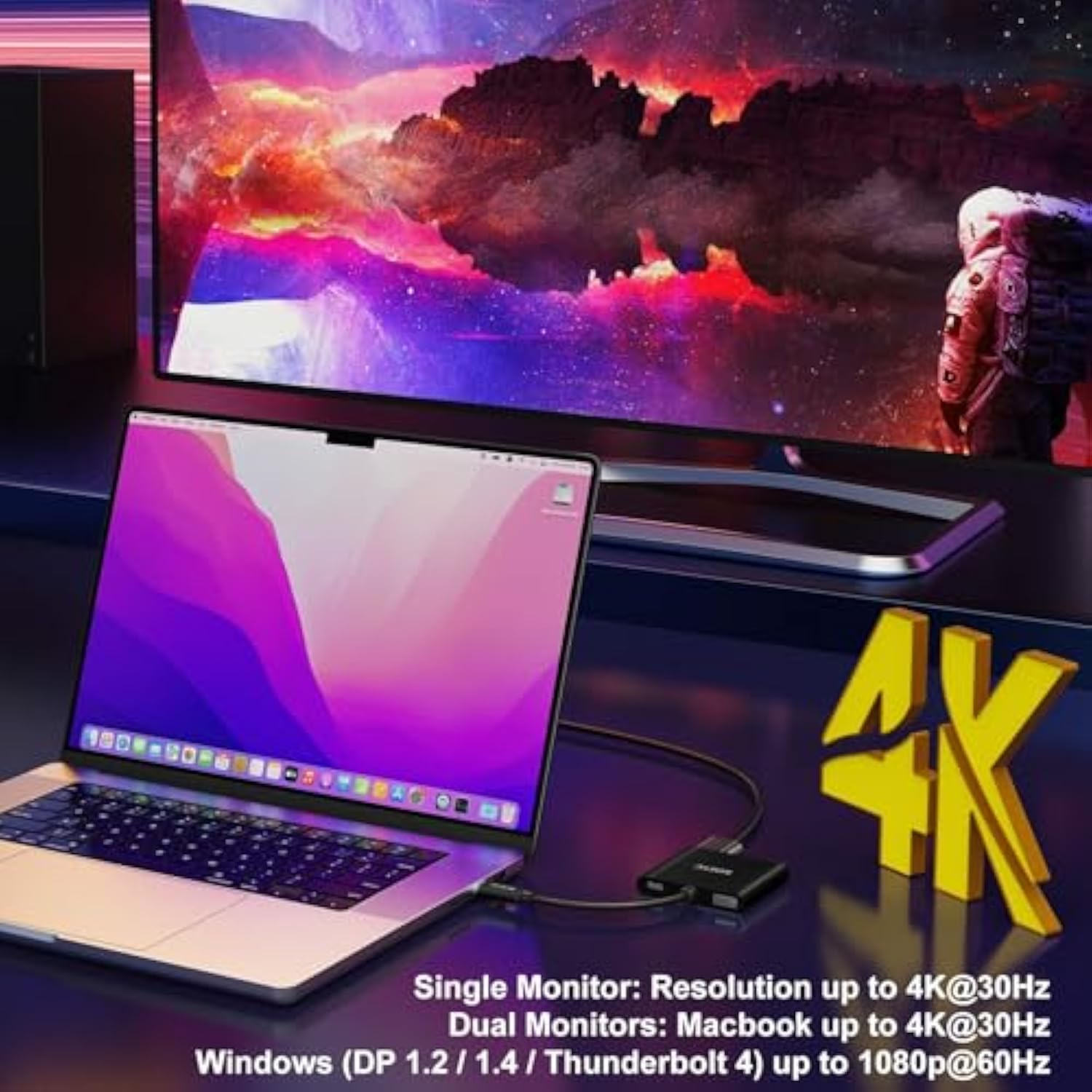 Usb C To Hdmi 4K Adapter, Type-C To Hdmi Converter, Compatible With Thunderbol