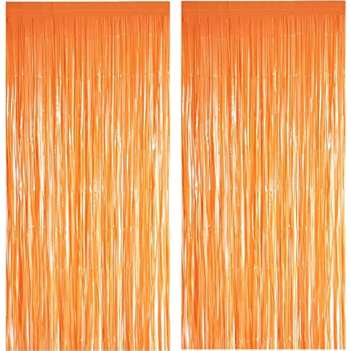 2 Pack Orange Foil Fringe Curtains Backdrop Tinsel Streamers for Party Decorations