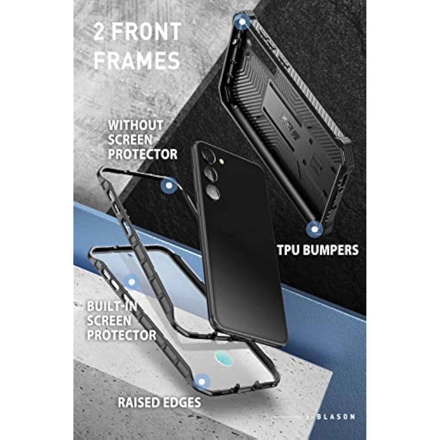 i-Blason Armorbox for Samsung Galaxy S23 Plus Case with Stand & Belt-Clip [Built-in Screen Protector] [2 Front Frames] [Military-Grade Protection] Full-Body Rugged Bumper Case with Kickstand (Black)