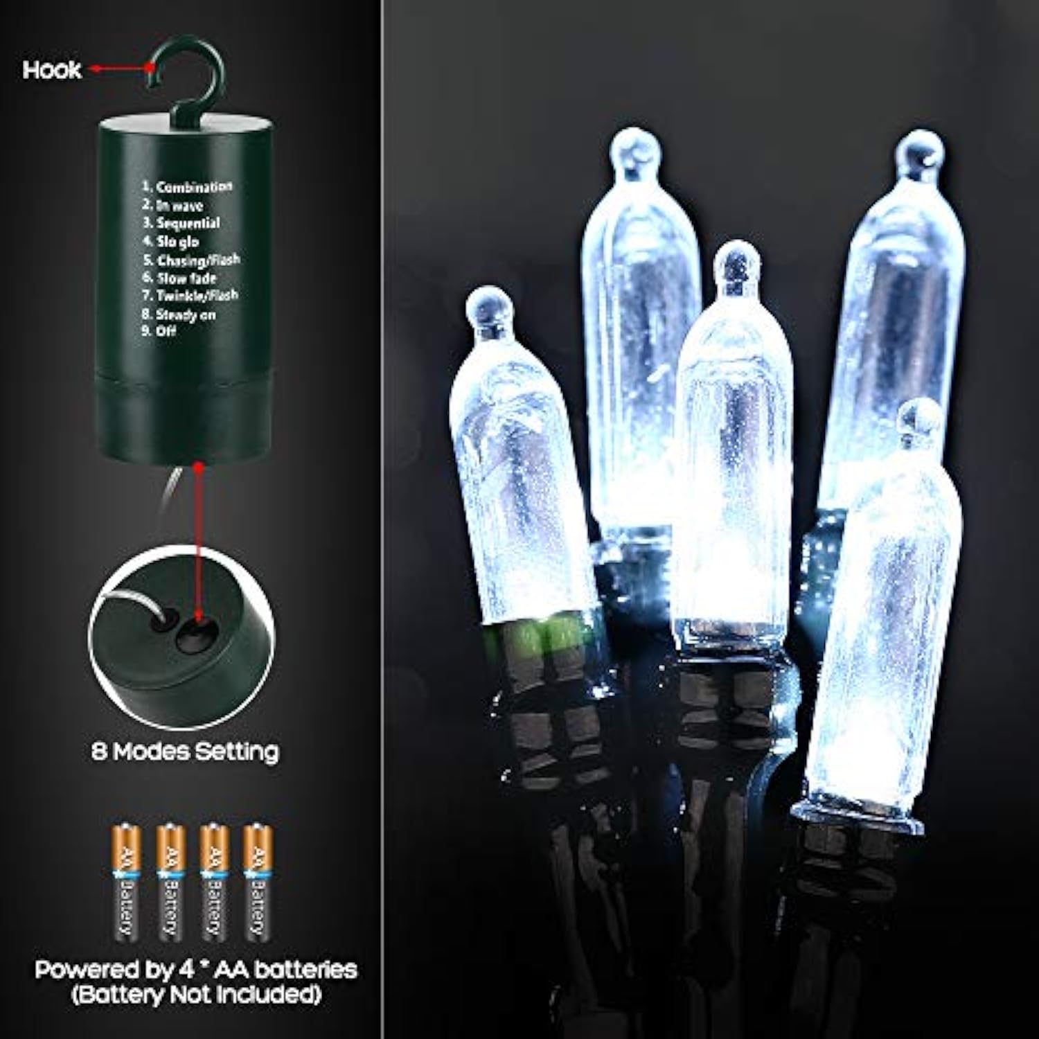 Battery Christmas Lights, 33Ft 100 Led Christmas Lights Waterproof 8 Modes Battery Operated String Lights For Outdoor &