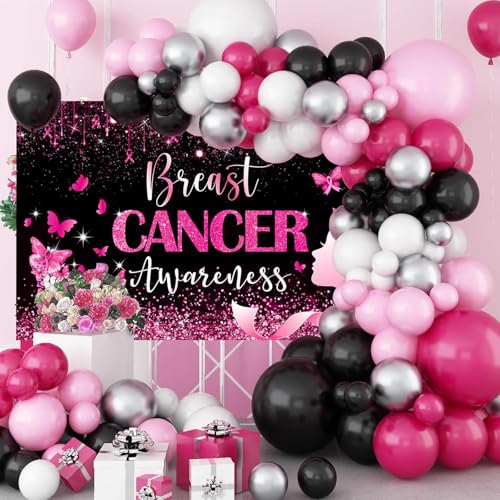 Breast Cancer Awareness Backdrop October Pink Ribbon Party Decorations for Home Breast Cancer Awareness Banner Background for Photography (Pink, 70.8x43.3 inch)