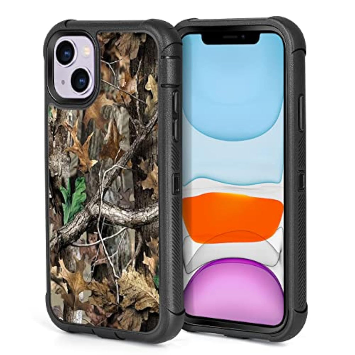 Compatible With Iphone 13 Case Iphone 14 Case Camo Leaf Design For Men Boys, 3-Layer Rugged Shockproof Hard Plastic Bumper +Soft Silicone Rubber Heavy Duty Protection Cover
