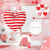 18 Pcs Valentine'S Day Fabric Heart Ornaments For Tree 3.5 Inch Fabric Hanging Garland Decoration Baubles Stripe Polka Dot Red Heart Ornaments With 6.56Ft Rope For Crafts Wedding Party Diy