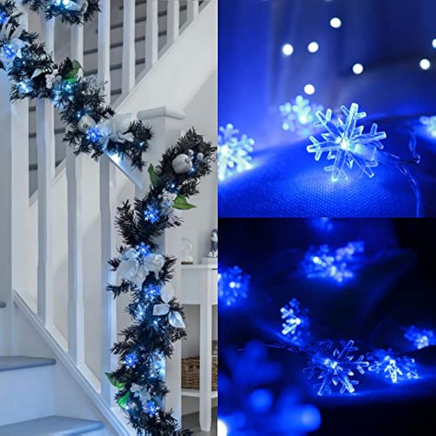 Christmas Lights, 20 Ft 40 Led Blue Snowflake String Lights Battery Operated Fairy Lights Hanging Lights For Bedroom Pat