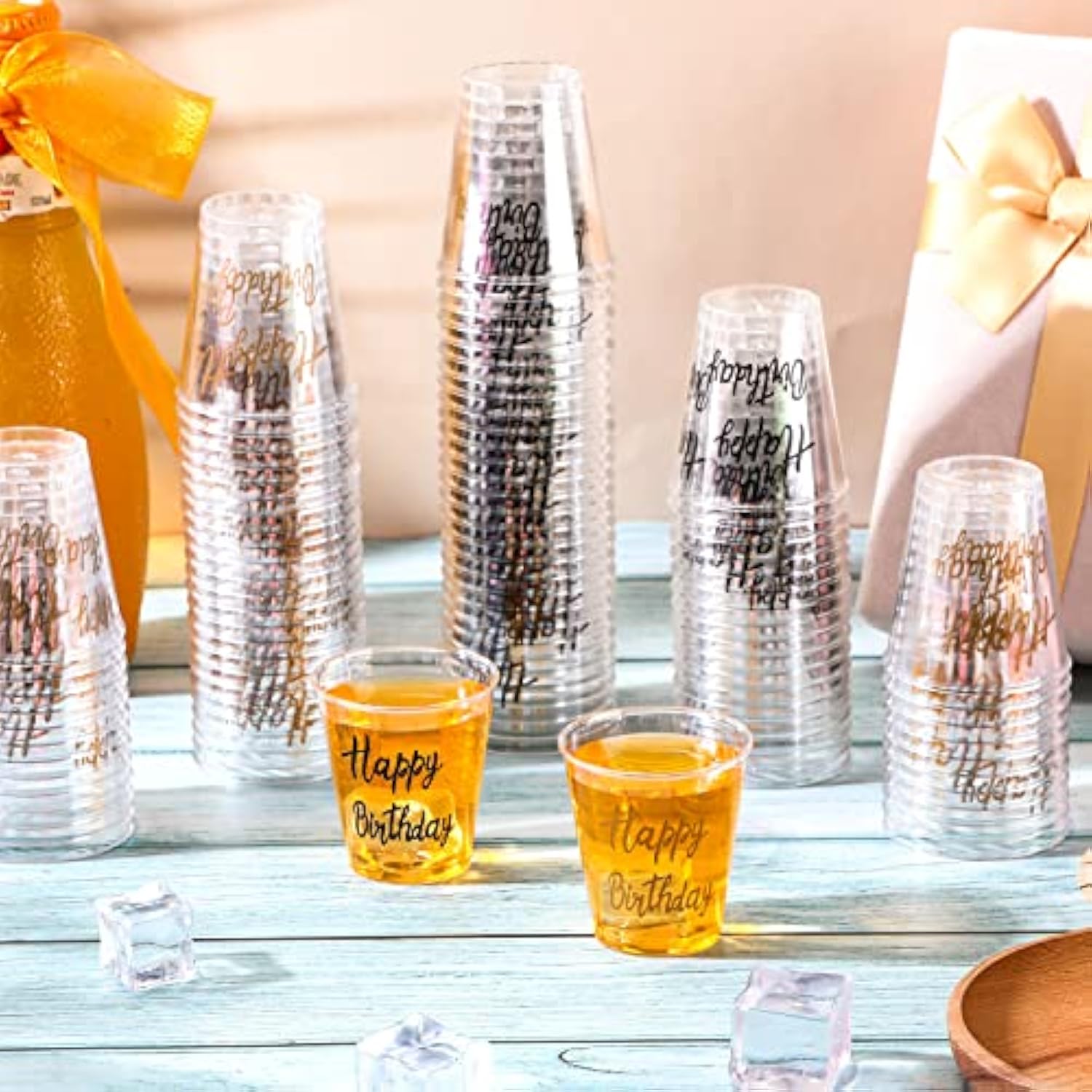 100 Pcs Happy Birthday Plastic Shot Glasses Birthday Party Favors 2 Oz Cheer Cups For Anniversary Wedding Party Supplies