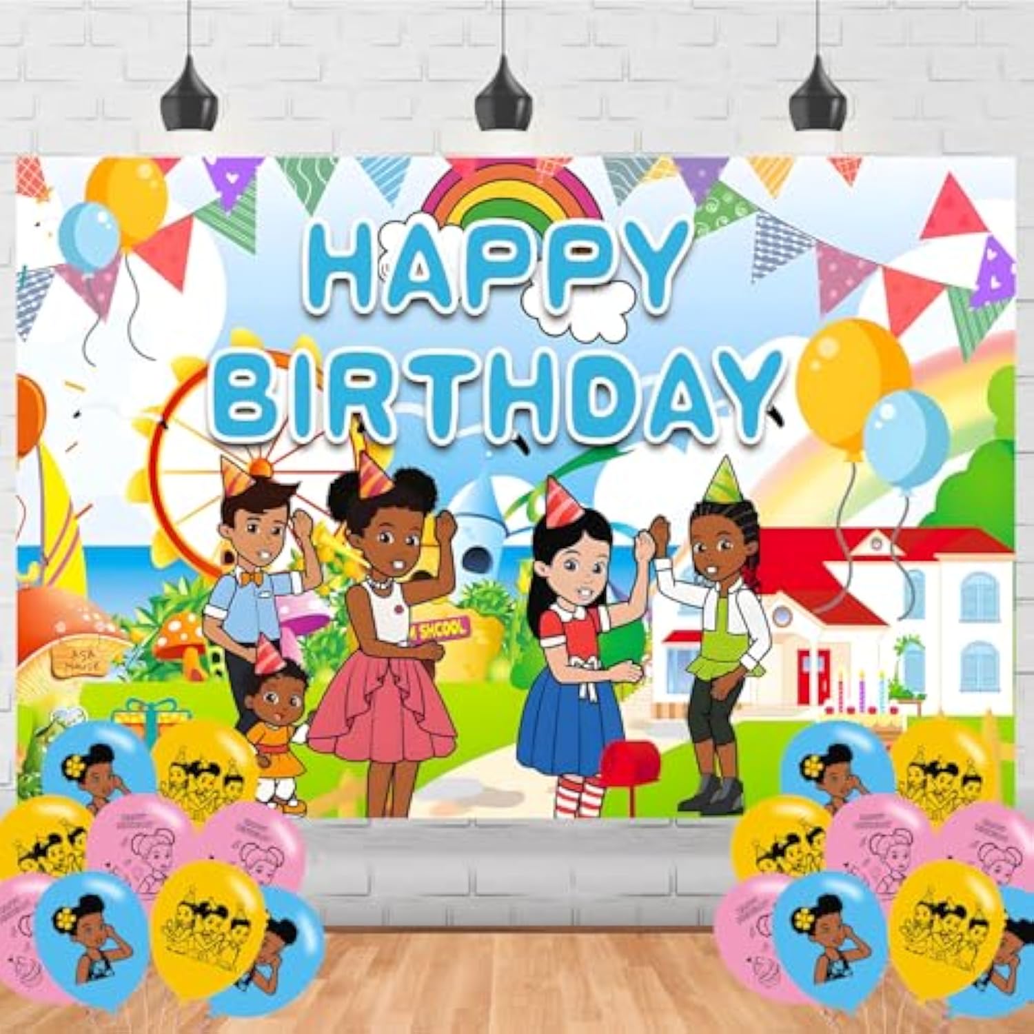 Gracies Cartoon Birthday Backdrop 5x3 — Party Banner & Photo Booth Decor