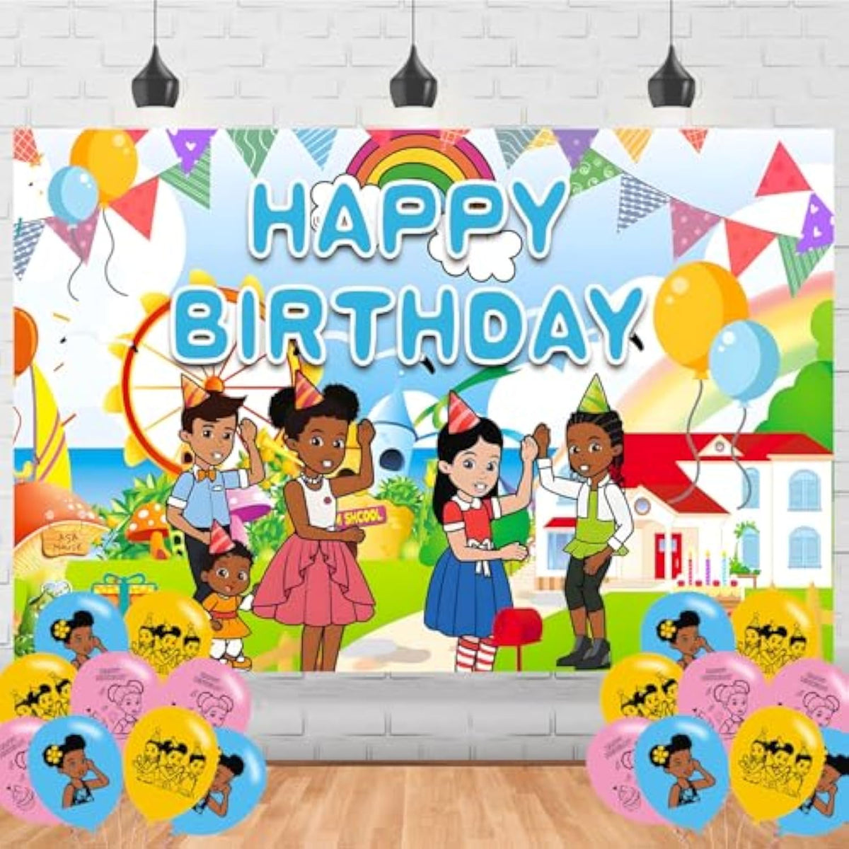 Gracies Cartoon Birthday Backdrop 5x3 — Party Banner & Photo Booth Decor