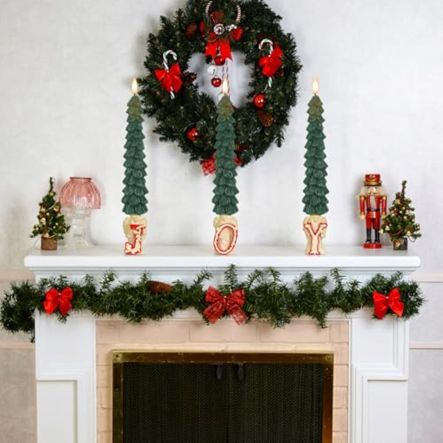 Christmas Tree Candles Battery Operated With Remote Timer, 4 Pcs Christmas Tree Flameless Taper Candles With 3D Flickering Flame, Green Led Tree Candlesticks For Christmas Home Winter Decor