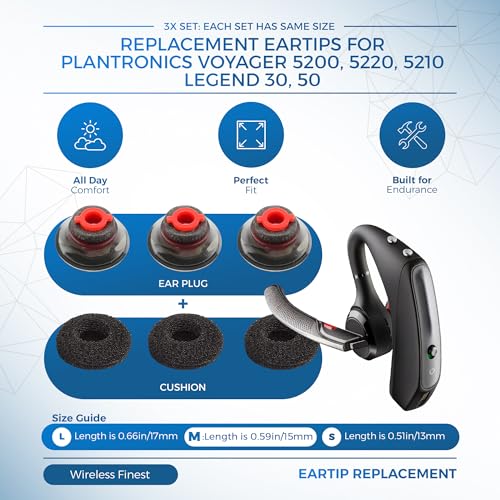 3X Ultra Comfort Eartips Ear Buds Replacement Earphone Ear Tips Kits Earpads Foam Set Cushion for Plantronics Voyager 5200 5220 5210 Series Bluetooth
