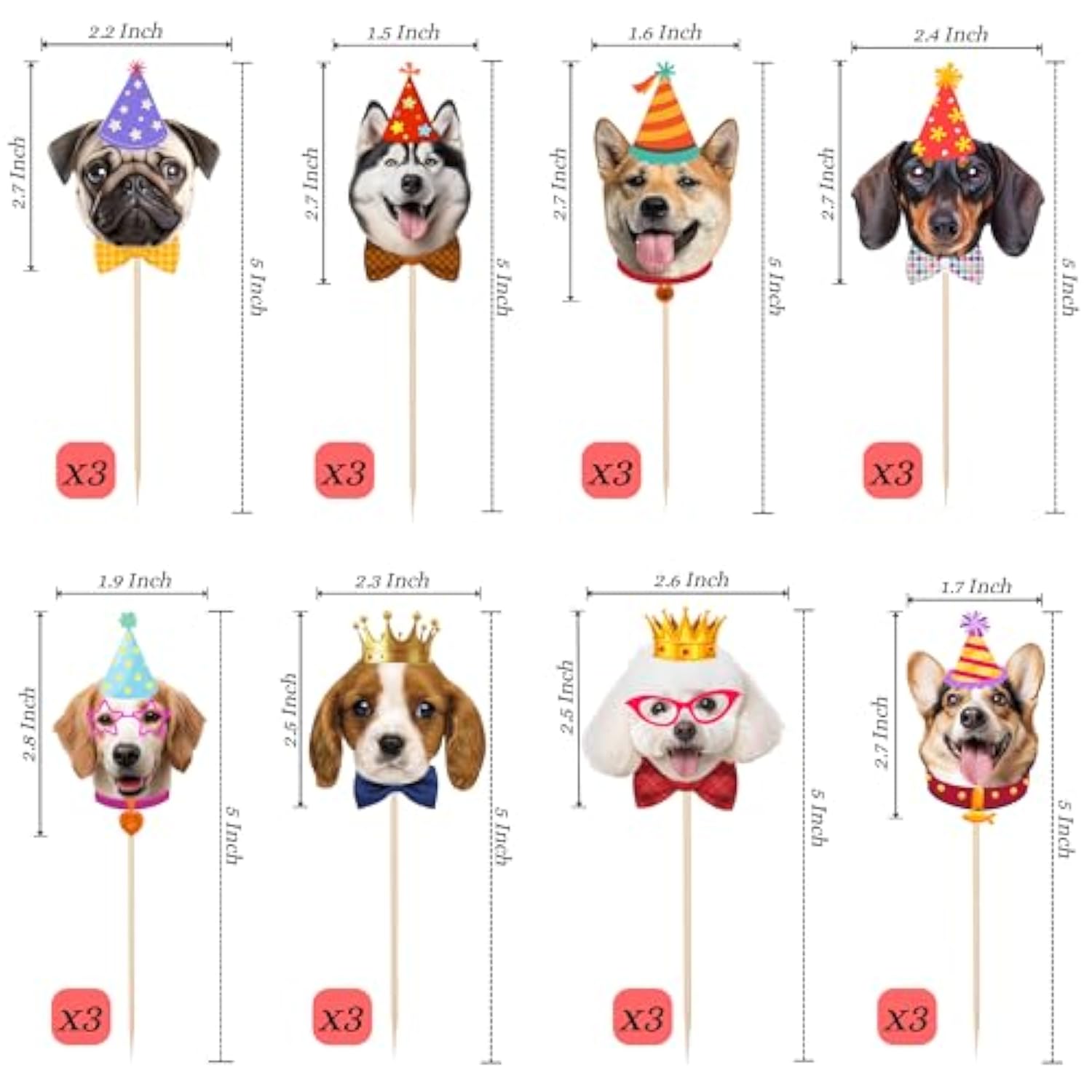 Pet Dog Cupcake Toppers, 24 Pcs Pet Dog Themed Birthday Party Supplies Cute Puppy Birthday Party Baby Shower Party Cake Decorations