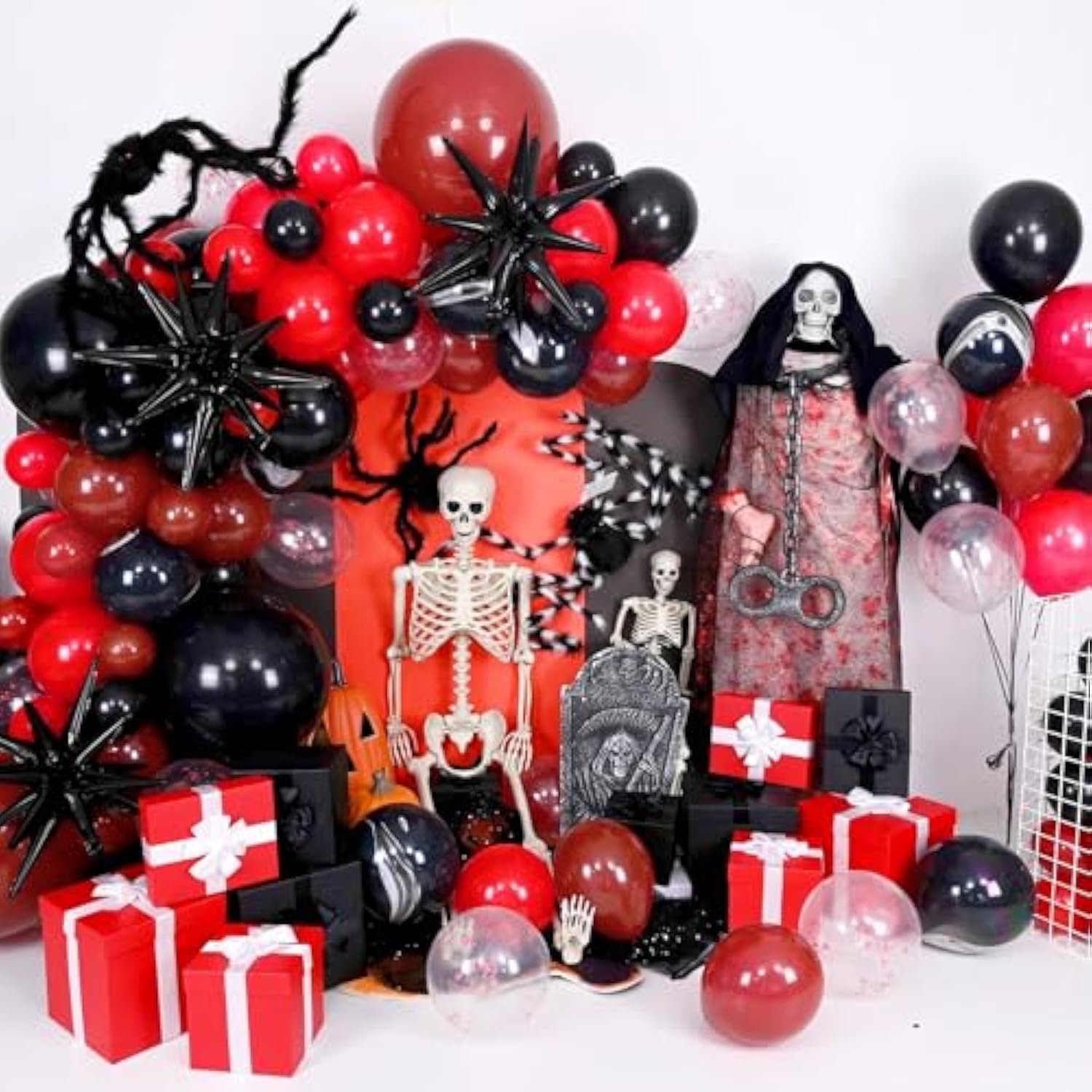 Halloween Balloon Arch Garland Kit Dark Red Black Burgundy Latex Foil Party Decor